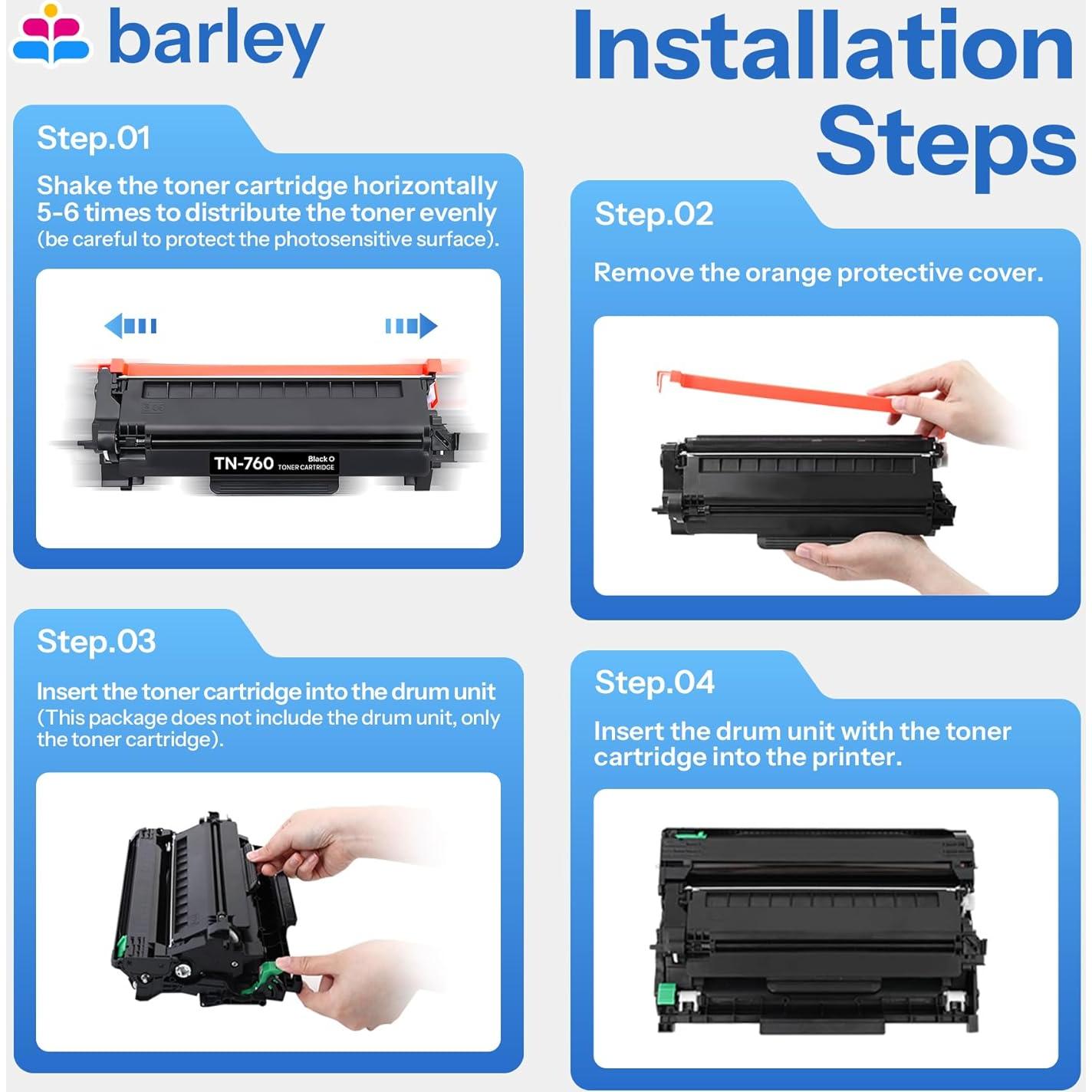 Cartucho de Tóner Negro Alto Rendimiento Barley TN-760 (2 Pzs)