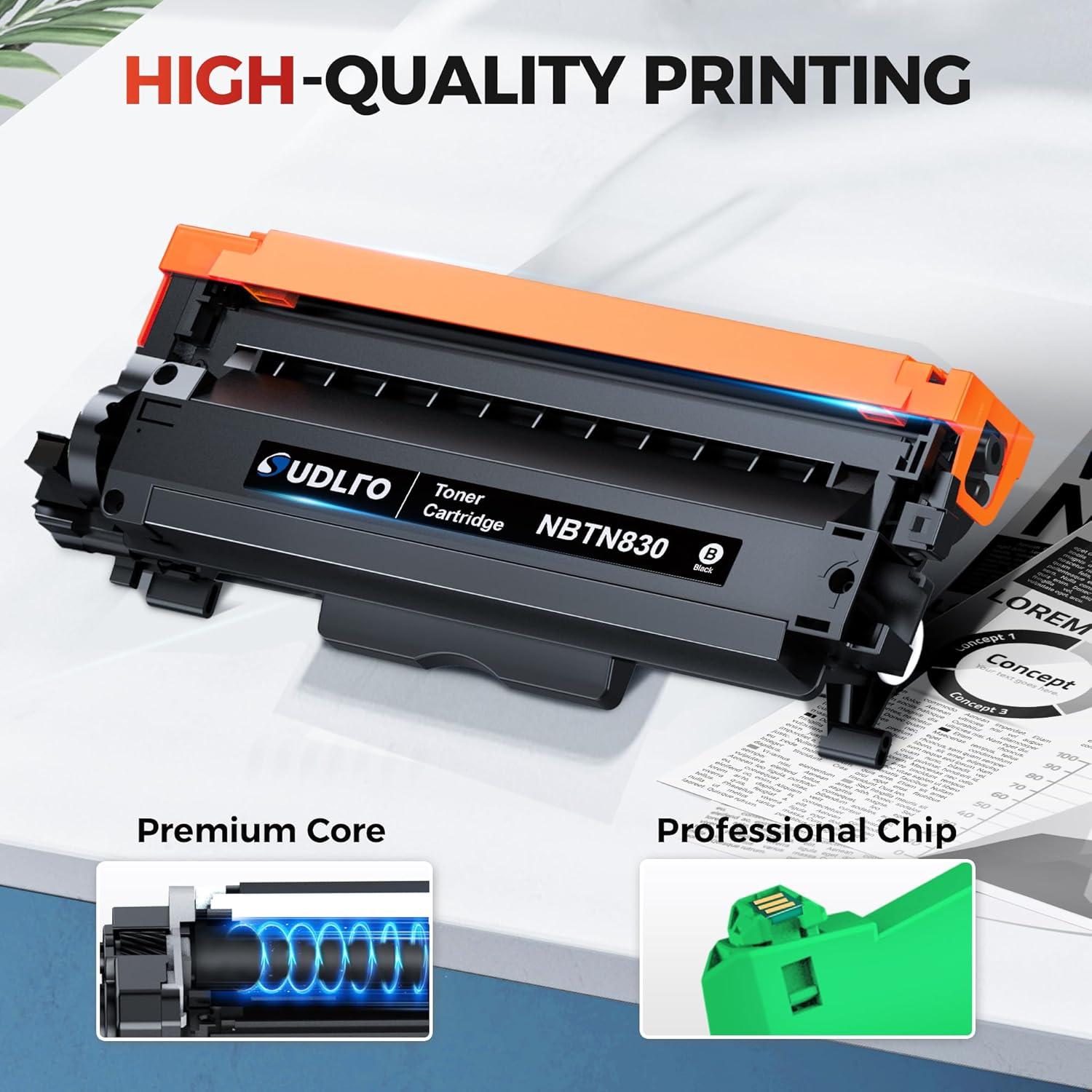 Cartucho de Tóner SUDLTO TN830 - 2 Pack, Negro, 1200 Páginas