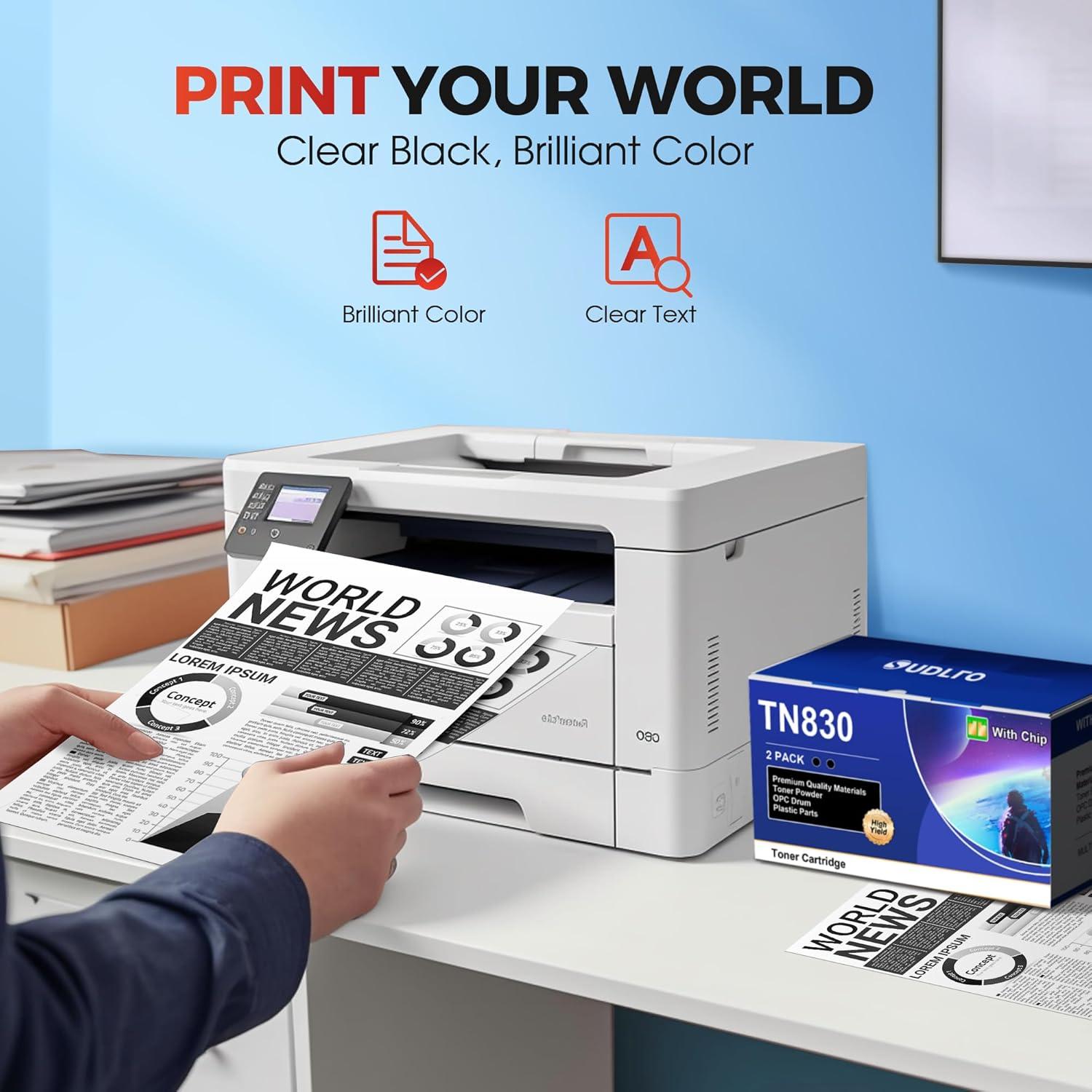 Cartucho de Tóner SUDLTO TN830 - 2 Pack, Negro, 1200 Páginas