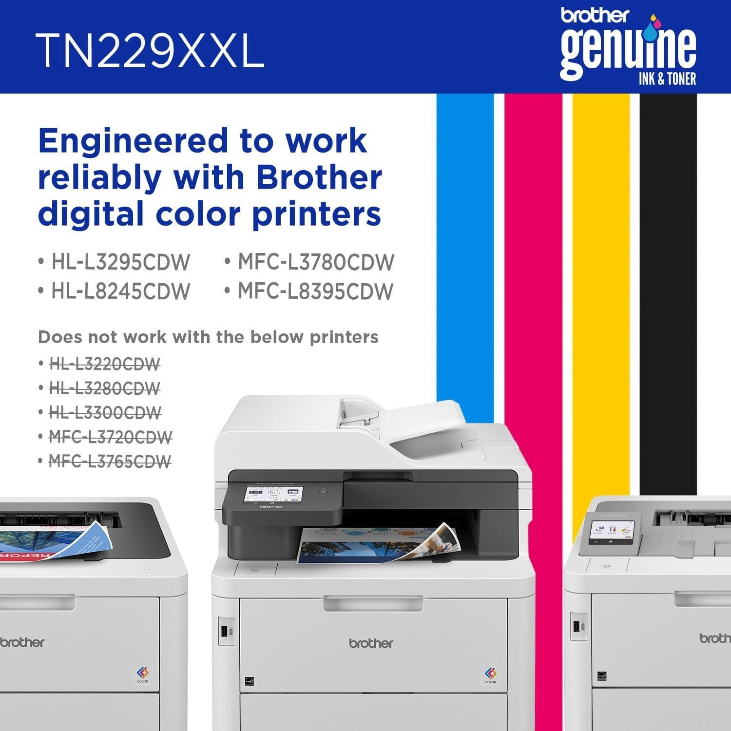 Brother Genuine TN229XXLBK Black Super High Yield Printer Toner Cartridge - Print up to 4,500 Pages(1), Compatible with HL-L3295CDW, HL-L8245CDW, MFC-L3780CDW, and MFC-L8395CDW Printers