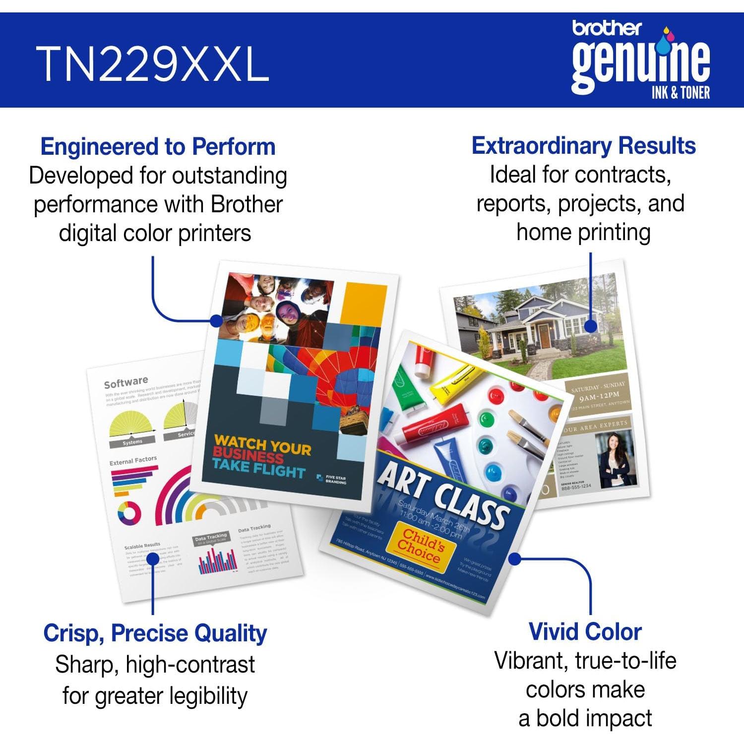 Brother Genuine TN229XXLBK Black Super High Yield Printer Toner Cartridge - Print up to 4,500 Pages(1), Compatible with HL-L3295CDW, HL-L8245CDW, MFC-L3780CDW, and MFC-L8395CDW Printers