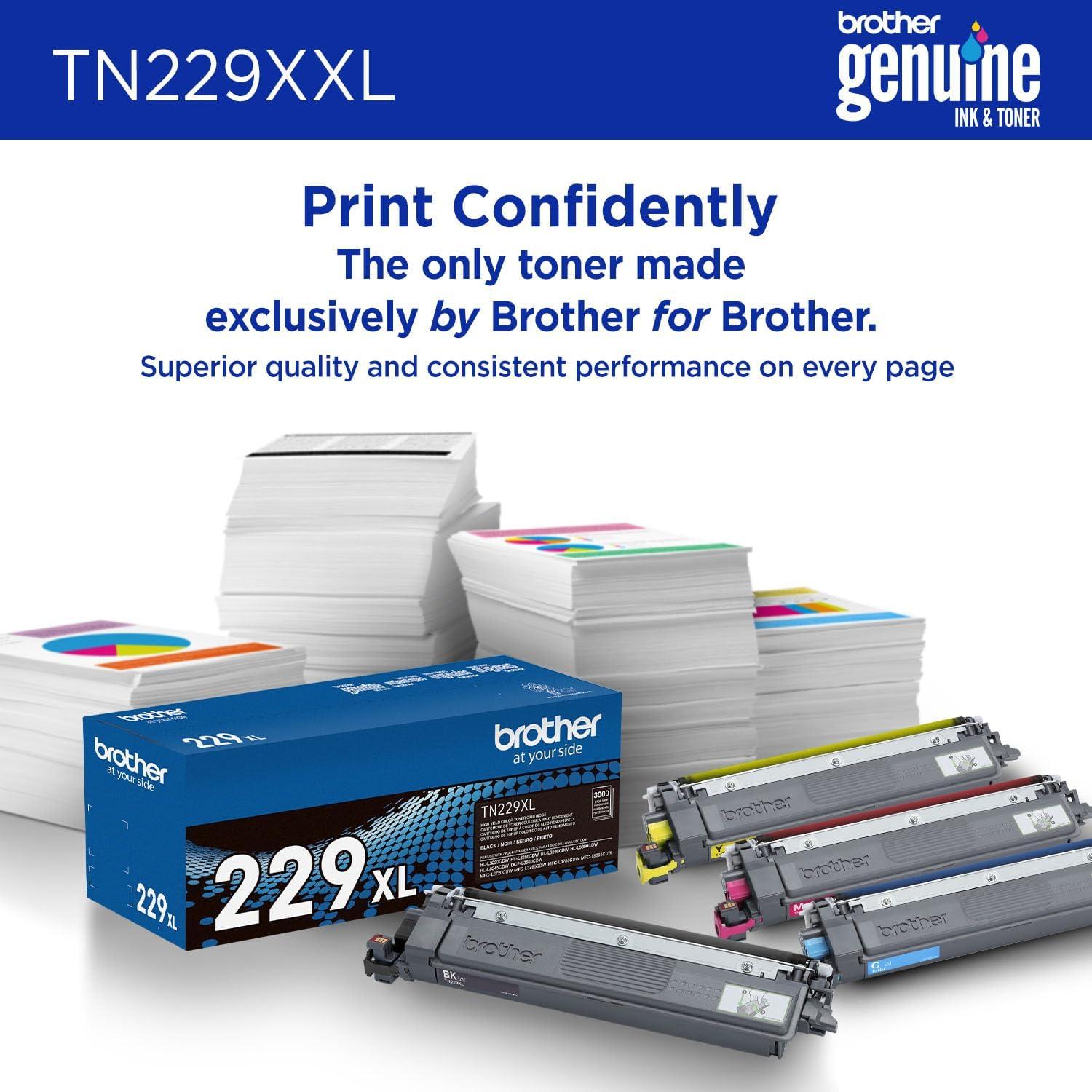 Brother Genuine TN229XXLBK Black Super High Yield Printer Toner Cartridge - Print up to 4,500 Pages(1), Compatible with HL-L3295CDW, HL-L8245CDW, MFC-L3780CDW, and MFC-L8395CDW Printers