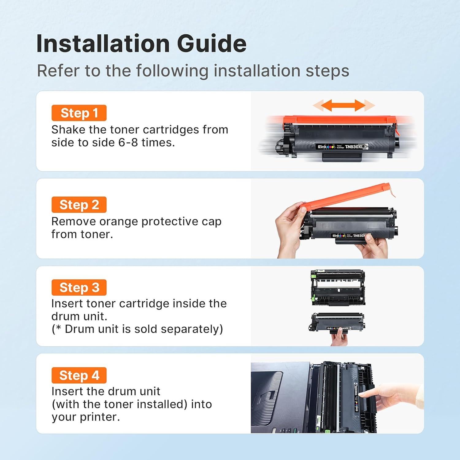 Cartucho de tóner E-Z Ink TN830XL Negro para Brother - 4 Unidades