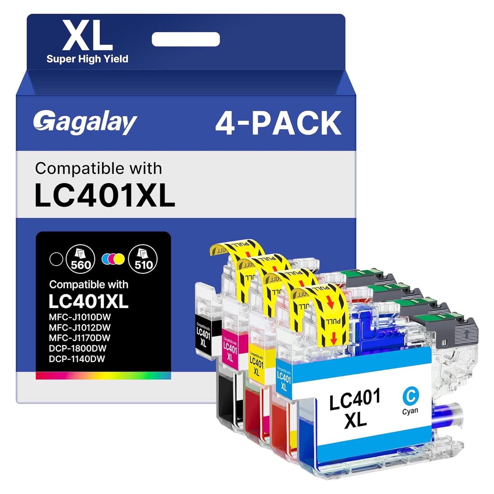 Cartuchos de tinta LC401XL Gagalay para impresora Brother - 4 Pack