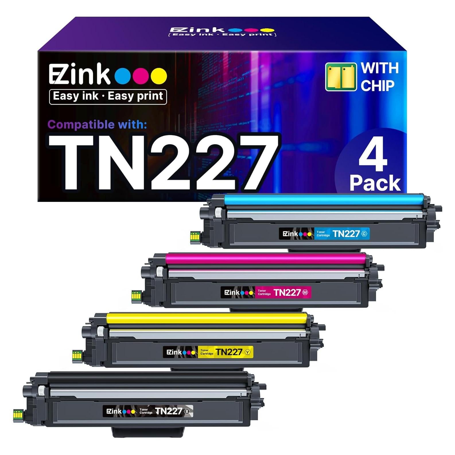 Cartucho de Tóner E-Z Ink TN227 Compatible 4 Paquete para Brother