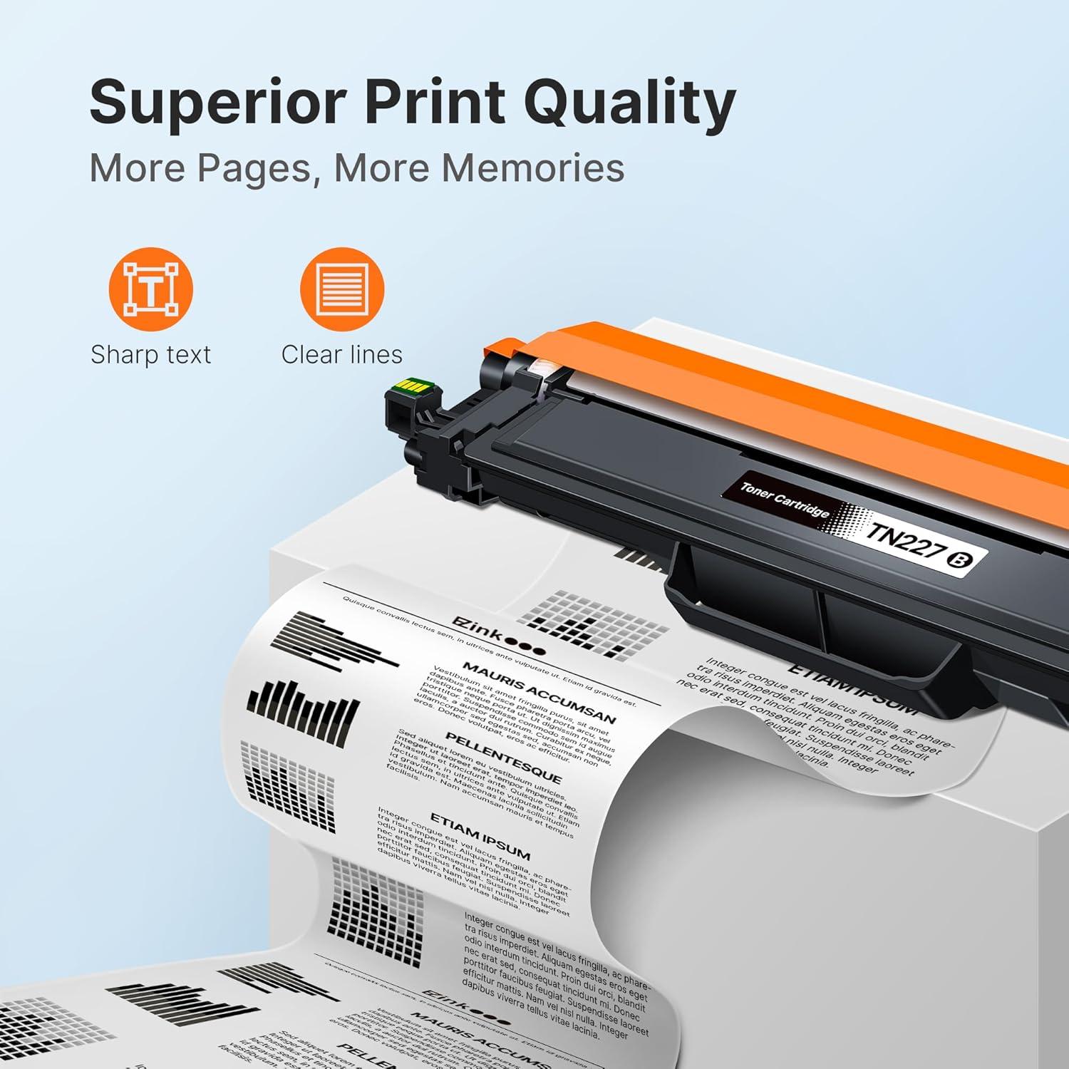 Cartucho de Tóner E-Z Ink TN227 Compatible 4 Paquete para Brother