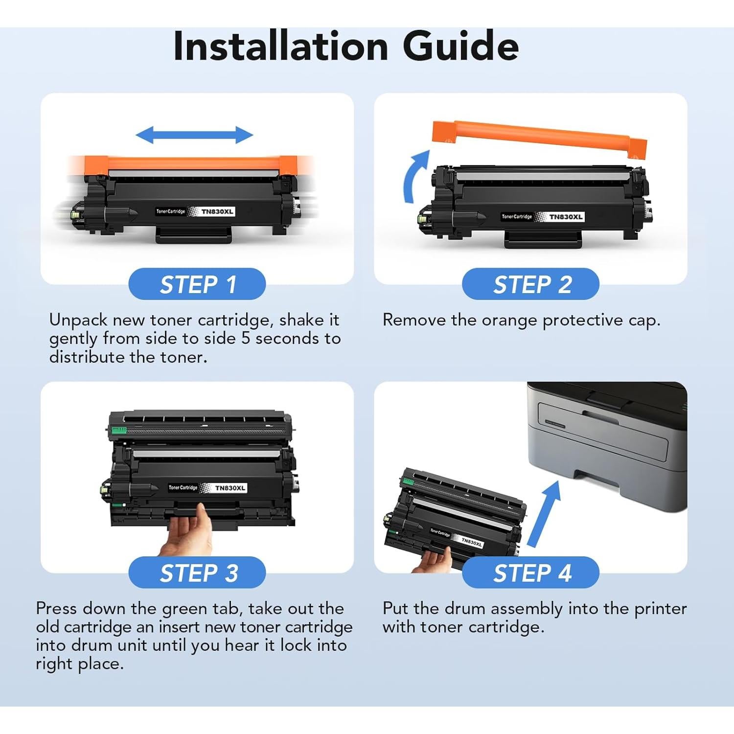 Compatible TN830XL Black Toner 4 Pack Replacement for Brother TN830XL TN-830 TN830 XL High Yield Toner Cartridge Use for HL-L2460DW DCP-L2640DW MFC-L2820DW MFC-L2900DW HL-L2480DW HL-L2400D HL-L2405W