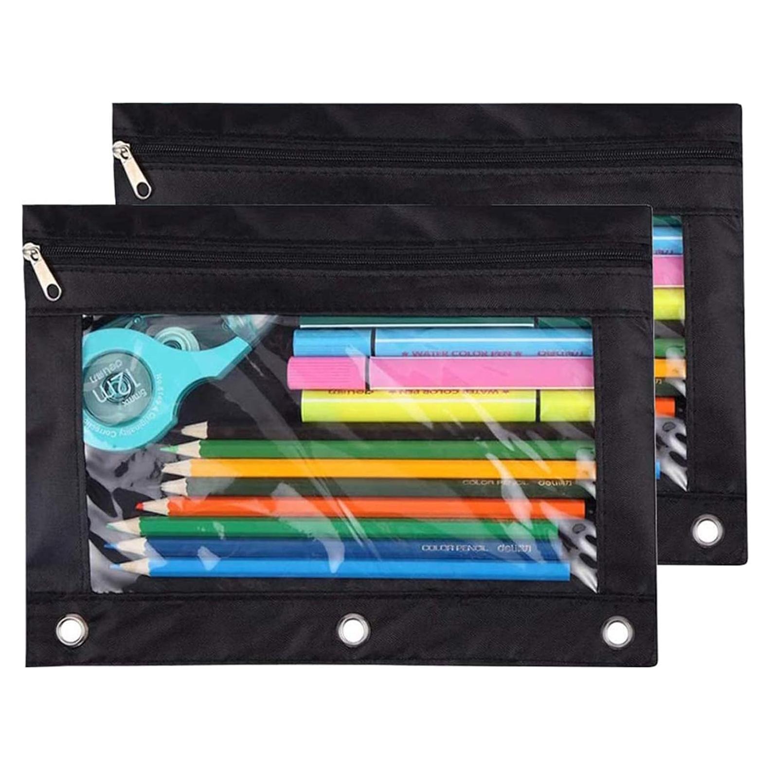 Estuche de Lápices TOPWOOZU 3 Anillas Negro 2 Paquetes