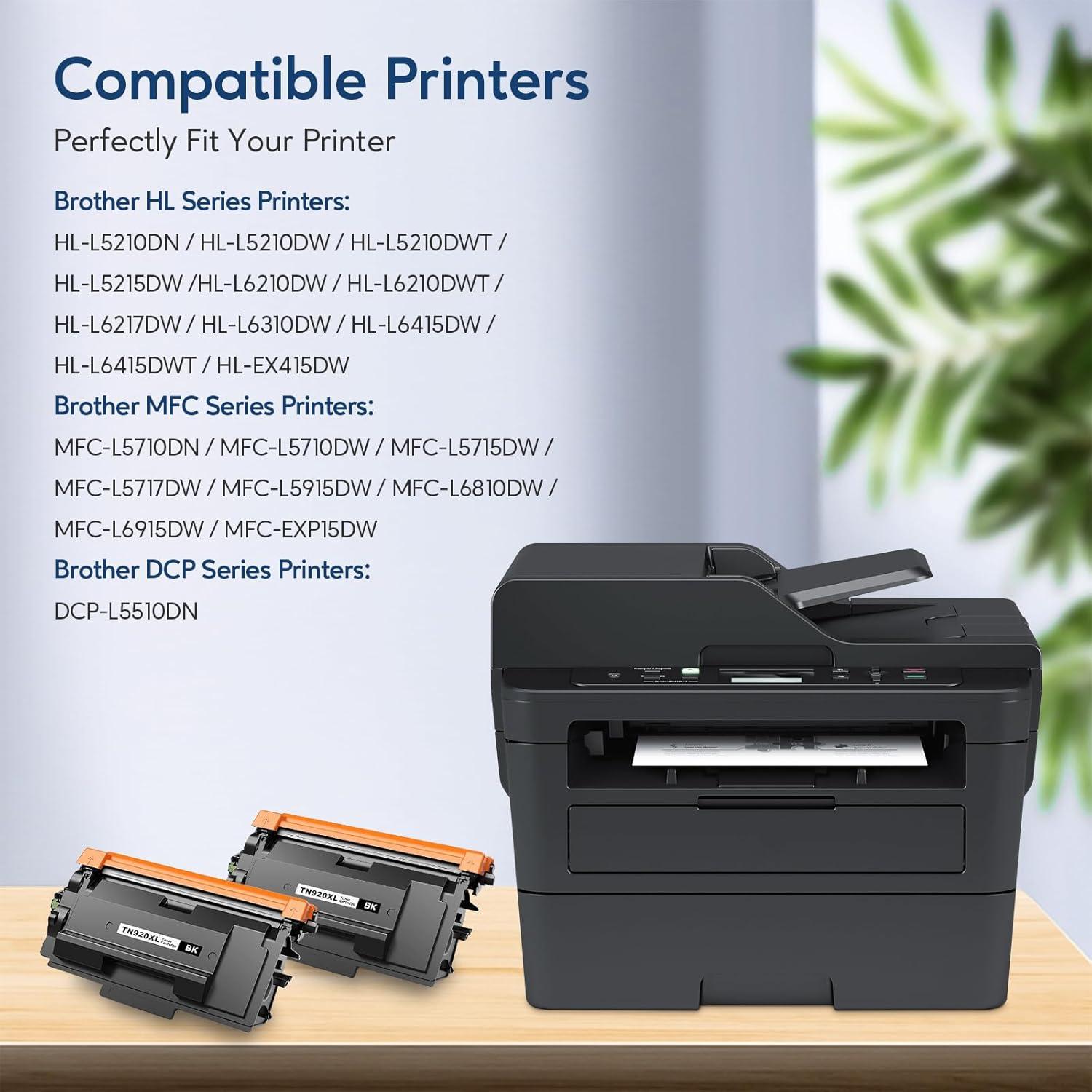 TN920XL Toner Cartridges Compatible for Brother TN920 TN920XL TN920XXL Toner Cartridges High Yield Work with HL-L6210DW HL-L5210DW HL-L6210DWT HL-L5210DWT MFC-L6810DW HL-L5210DN HL-L6310DW, 2-Black