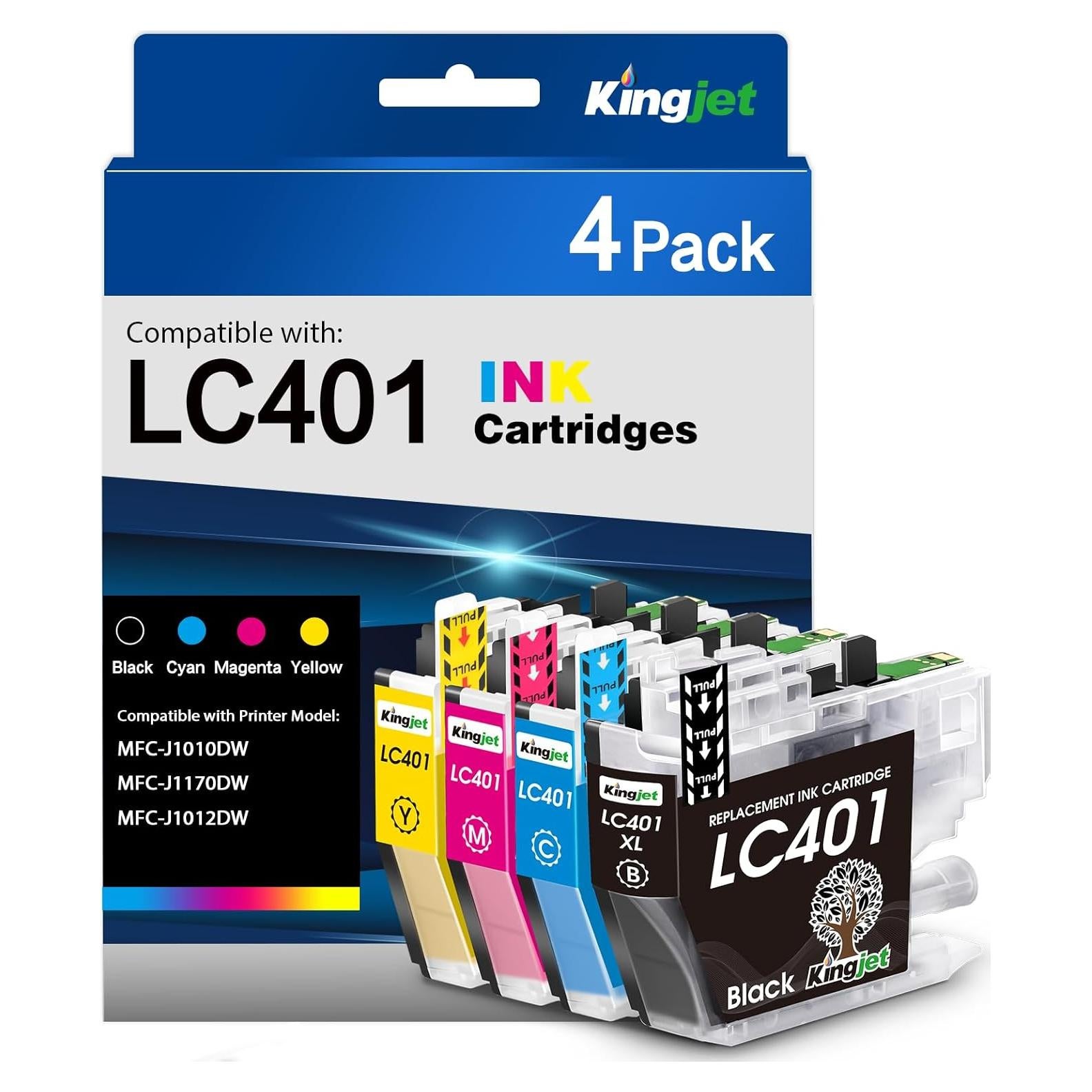 Cartuchos de tinta compatibles Kingjet LC401 4PK para Brother