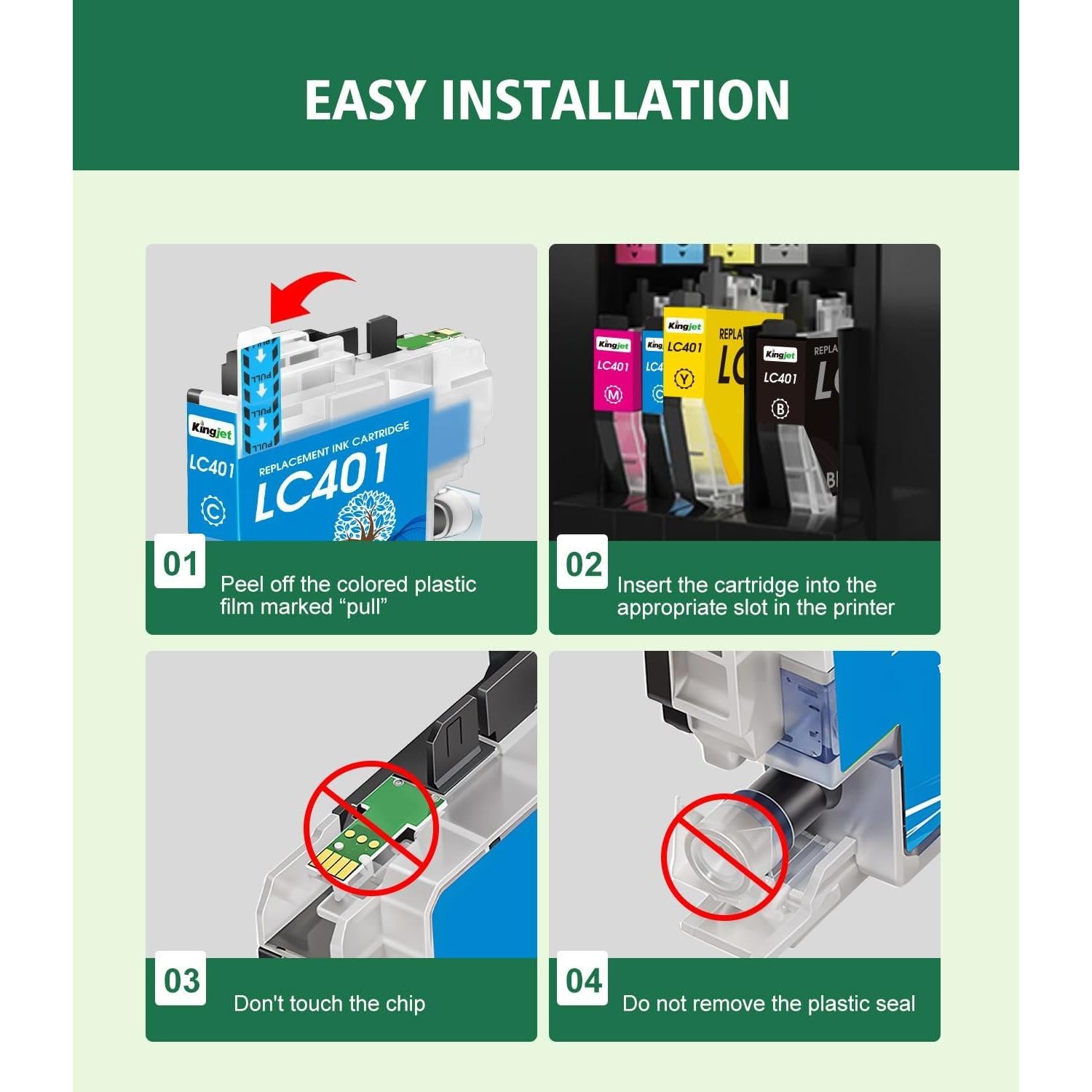 Cartuchos de tinta compatibles Kingjet LC401 4PK para Brother