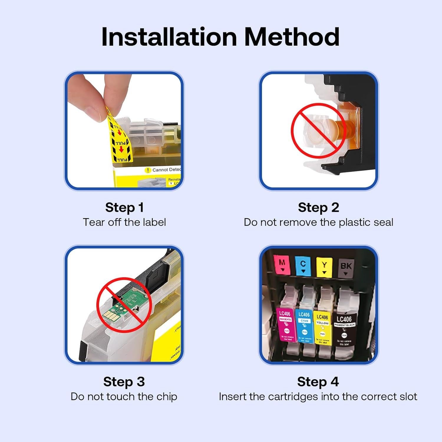 Cartuchos de tinta compatibles Brother LC406 - 4 Paquete (Negro, Cian, Magenta, Amarillo)