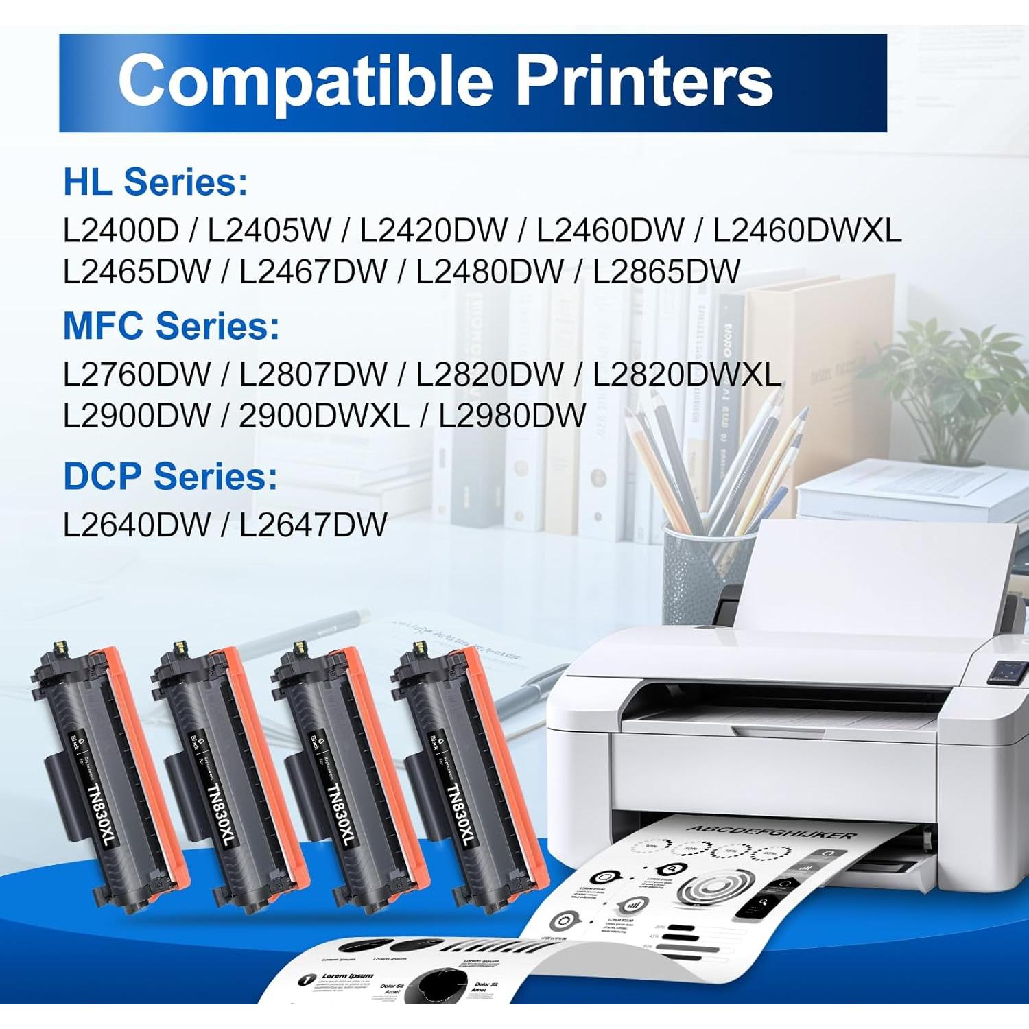 Cartuchos de Tóner INKNI TN830XL Compatibles para Brother - 4 Paquete