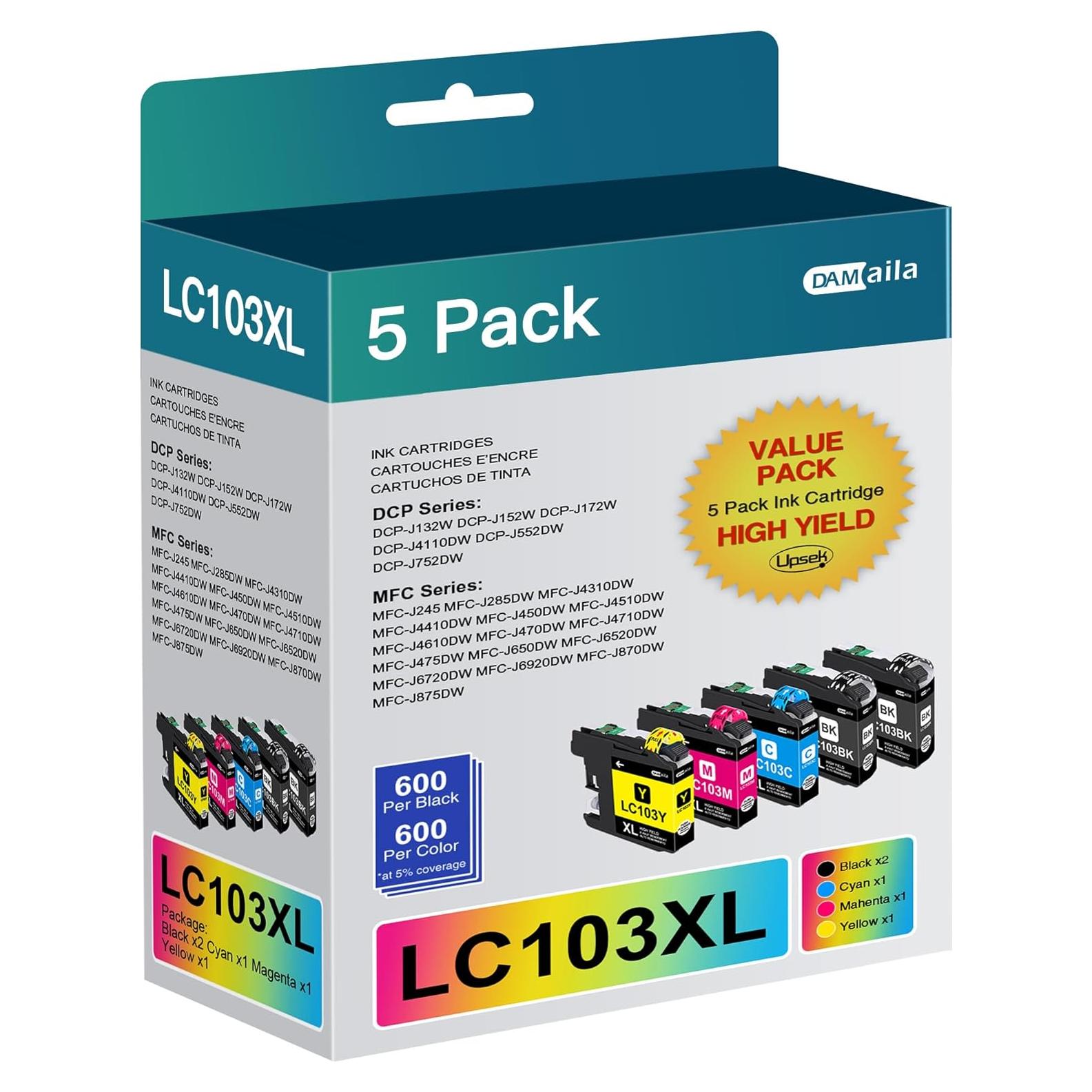 Cartuchos de Tinta Brother LC103XL Combo 4 Piezas Alto Rendimiento