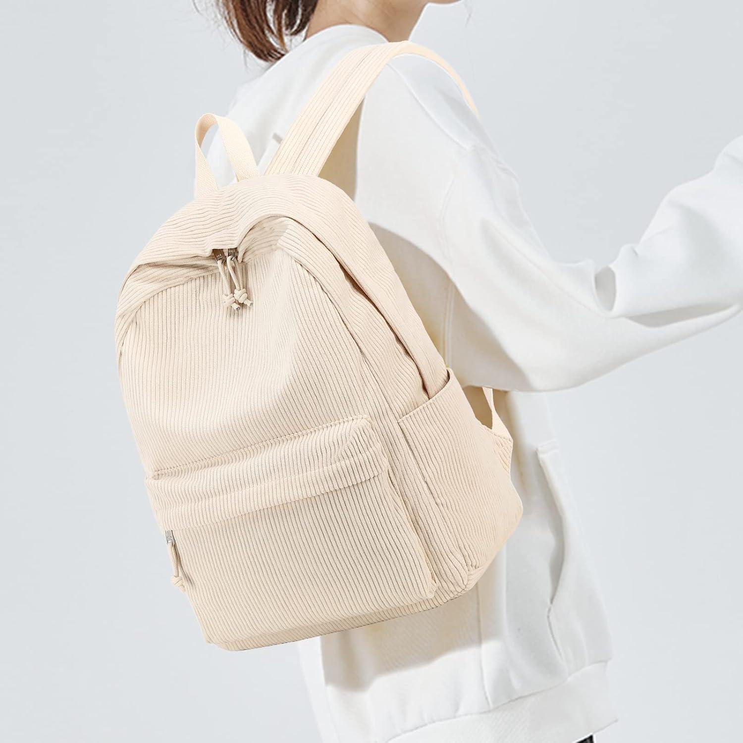 Mochila Escolar Grande Corduroy Beige 43x30x15 cm para Laptop