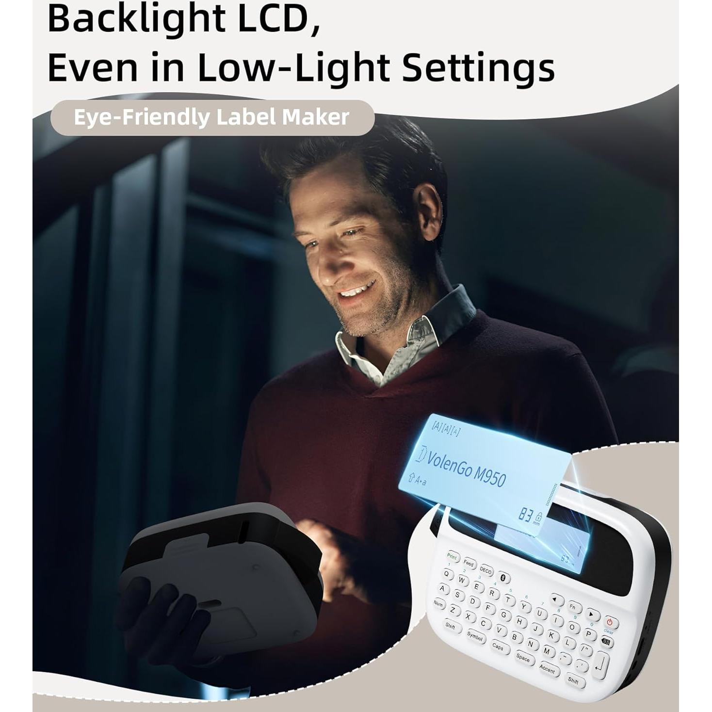 Label Maker Machine with-Tape, Label Maker Waterproof-labels, Rechargeable Backlit Portable Labeler, M950 12mm Bluetooth Label Printer for Home Organization and Storage, Office School Teacher Supplies