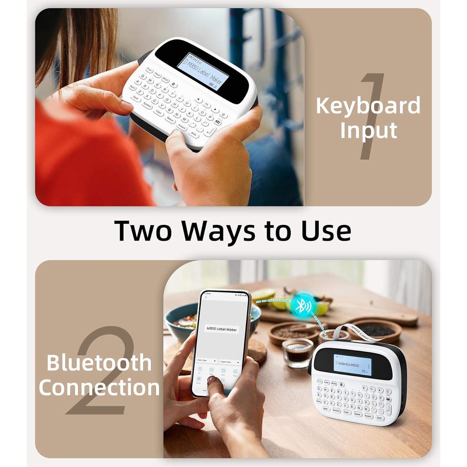 Label Maker Machine with-Tape, Label Maker Waterproof-labels, Rechargeable Backlit Portable Labeler, M950 12mm Bluetooth Label Printer for Home Organization and Storage, Office School Teacher Supplies