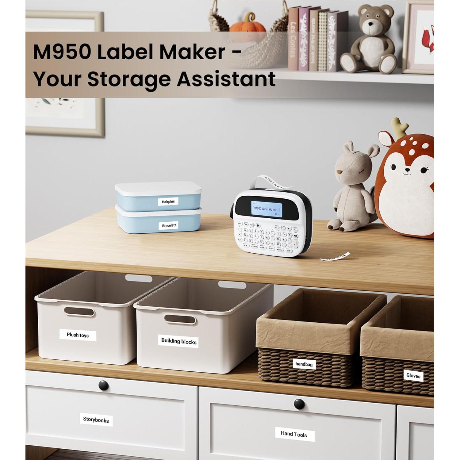 Label Maker Machine with-Tape, Label Maker Waterproof-labels, Rechargeable Backlit Portable Labeler, M950 12mm Bluetooth Label Printer for Home Organization and Storage, Office School Teacher Supplies