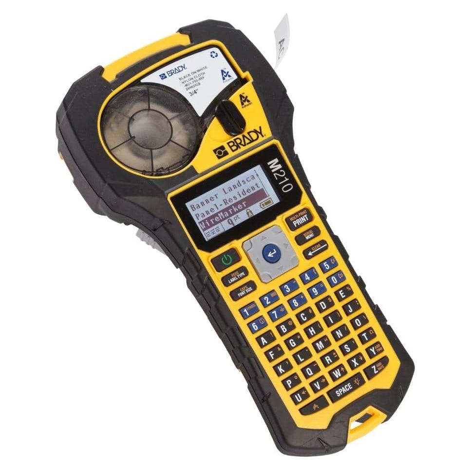 Brady M210 Portable Label Printer with Rubber Bumpers, Multi-Line Print, 6 to 40 Point Font (Replaces BMP21-PLUS Printer), Yellow/Black, 9.5 in H x 4.5 in W x 2.5 in D