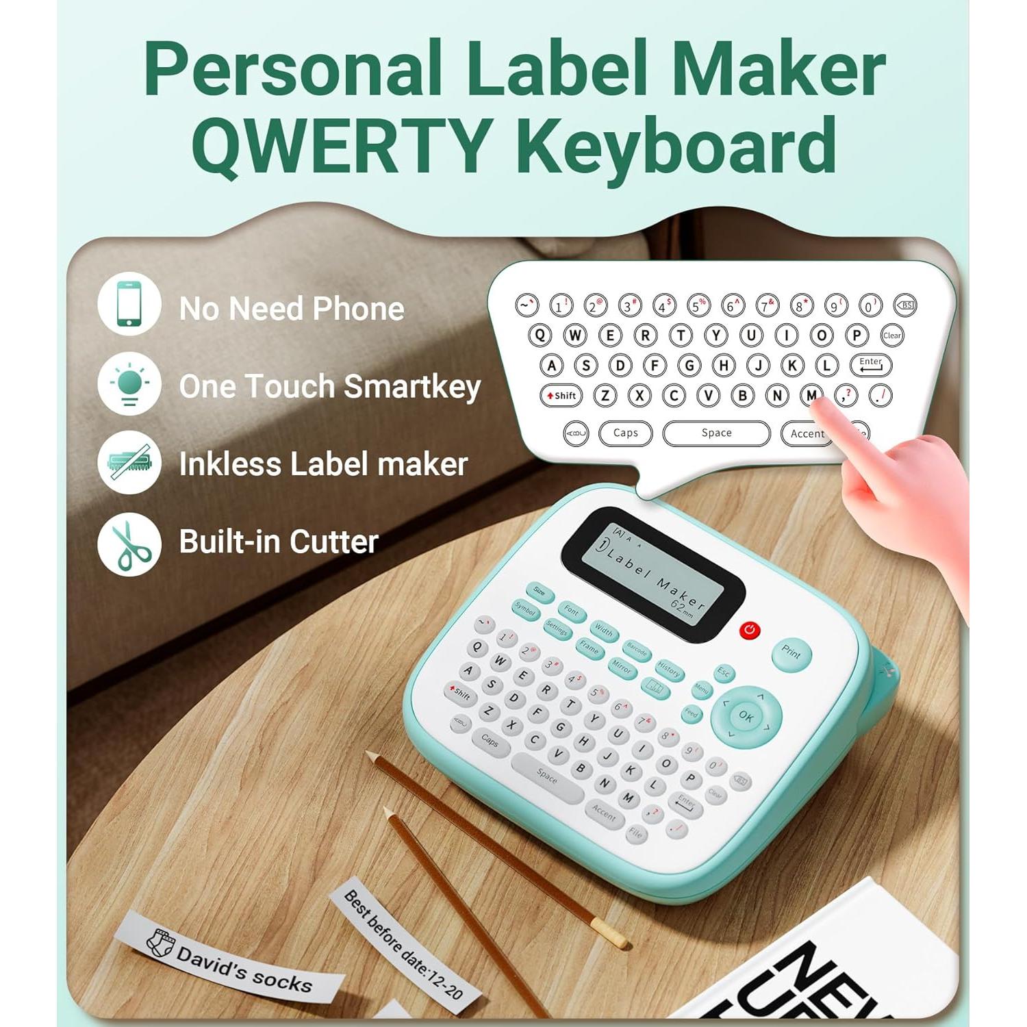 Etiquetadora Vixic D210S Verde con 4 Cintas Laminadas 12mm