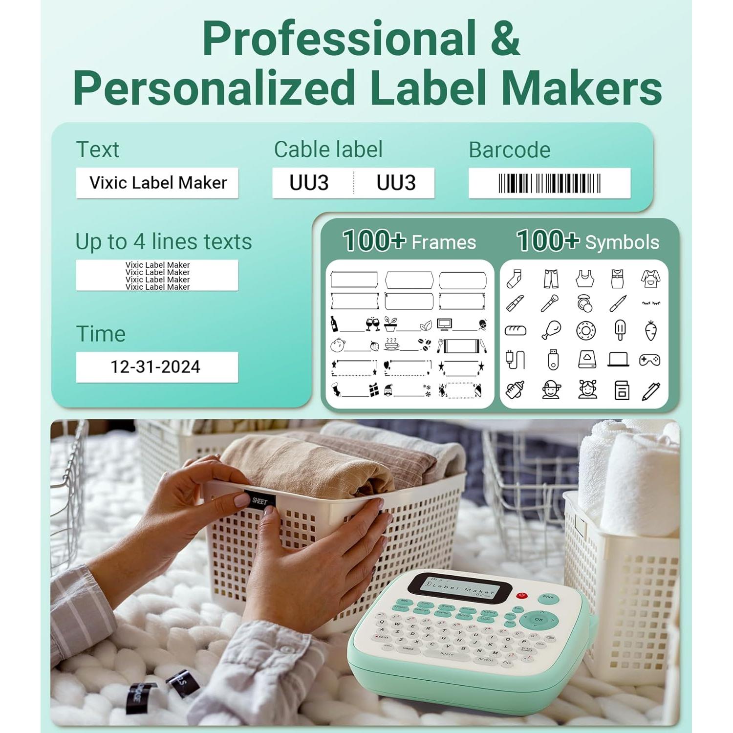 Etiquetadora Vixic D210S Verde con 4 Cintas Laminadas 12mm