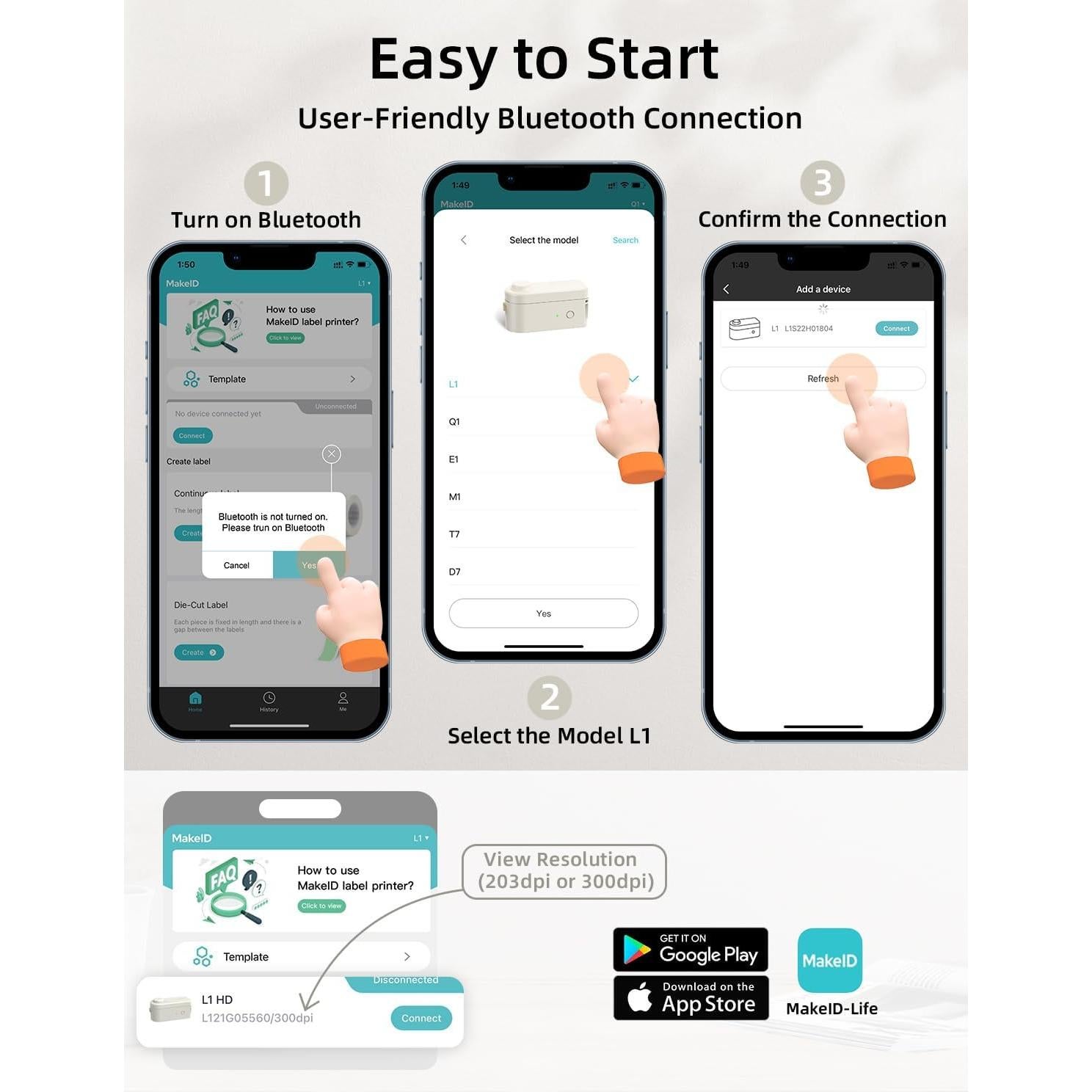 Etiquetadora Portátil MakeID L1 Bluetooth 203 DPI - Cinta 9/12/16mm