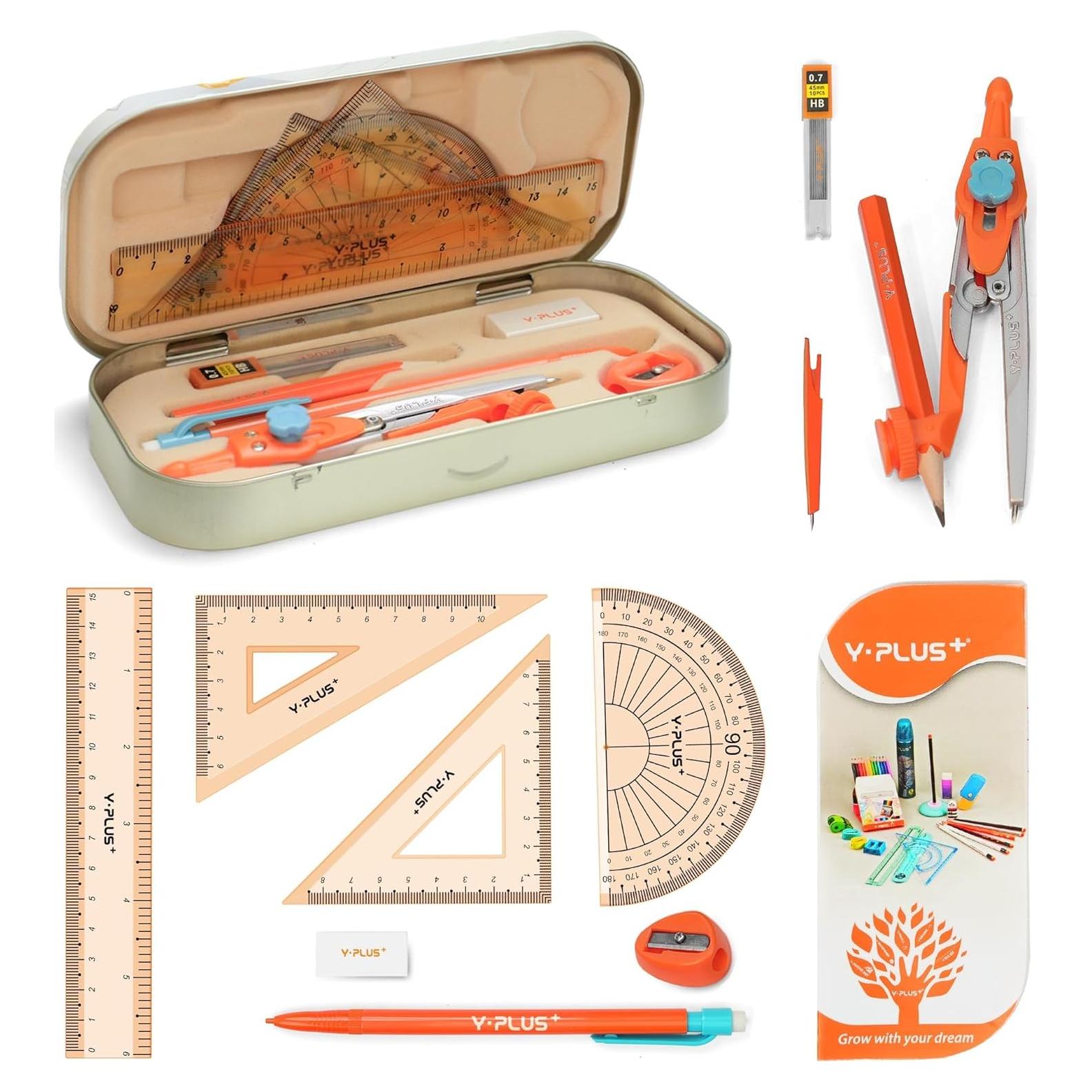 Juego de Geometría YPLUS 12 Piezas con Compás y Transportador