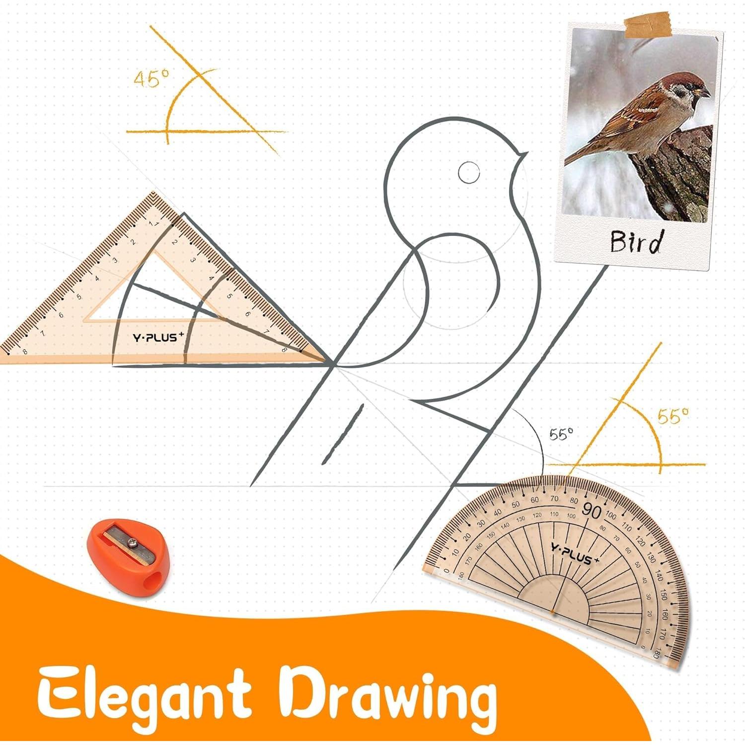 Juego de Geometría YPLUS 12 Piezas con Compás y Transportador
