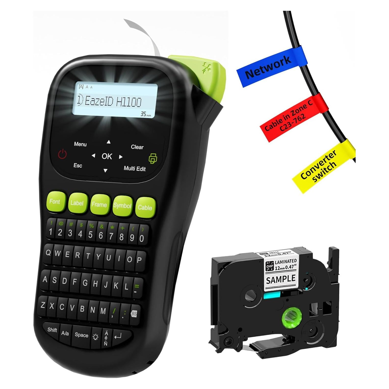 Etiquetadora Portátil EazeID H1100 Negra 12mm para Oficina y Hogar