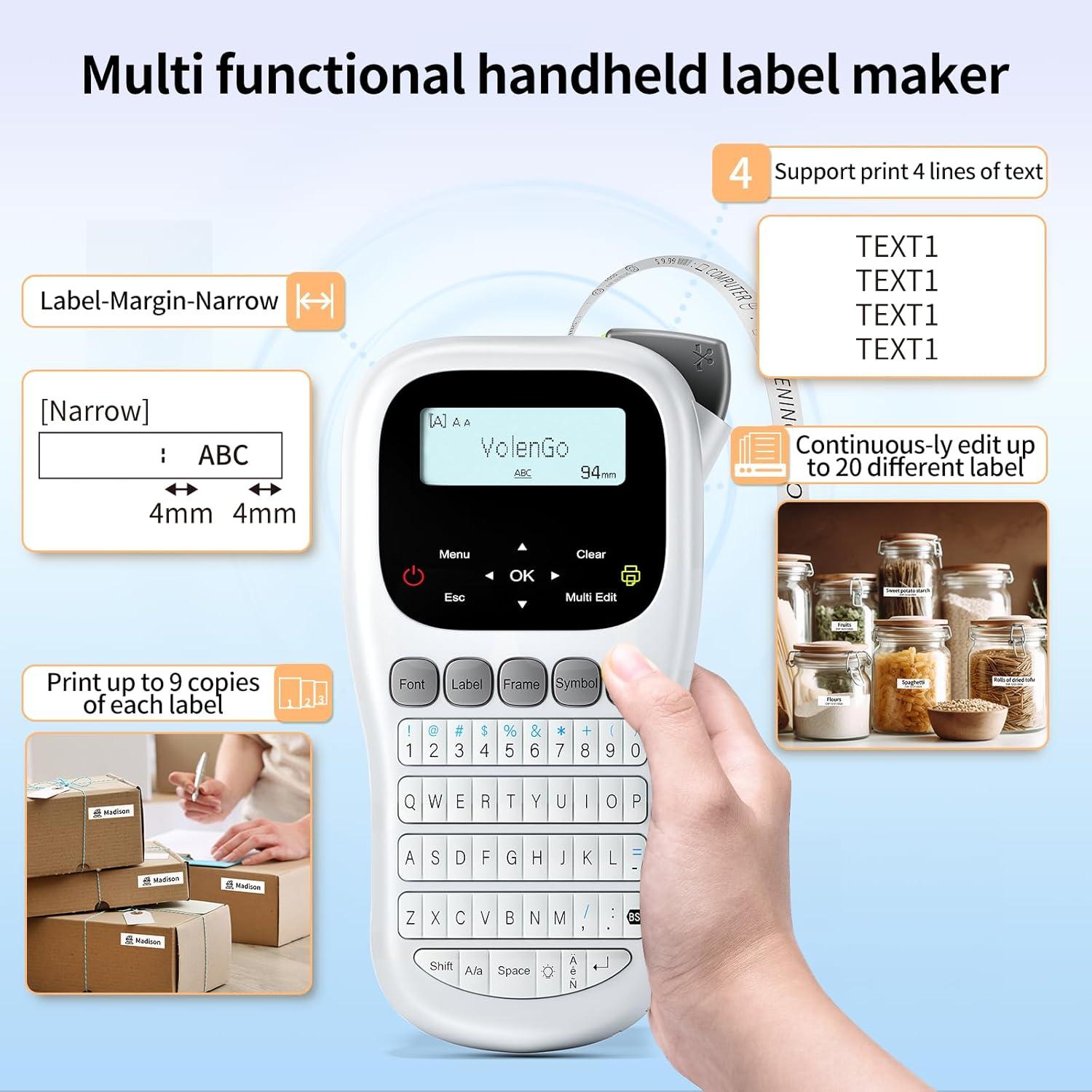 Máquina de Etiquetas VolenGo H1100 Portátil 12mm LCD Retroiluminada