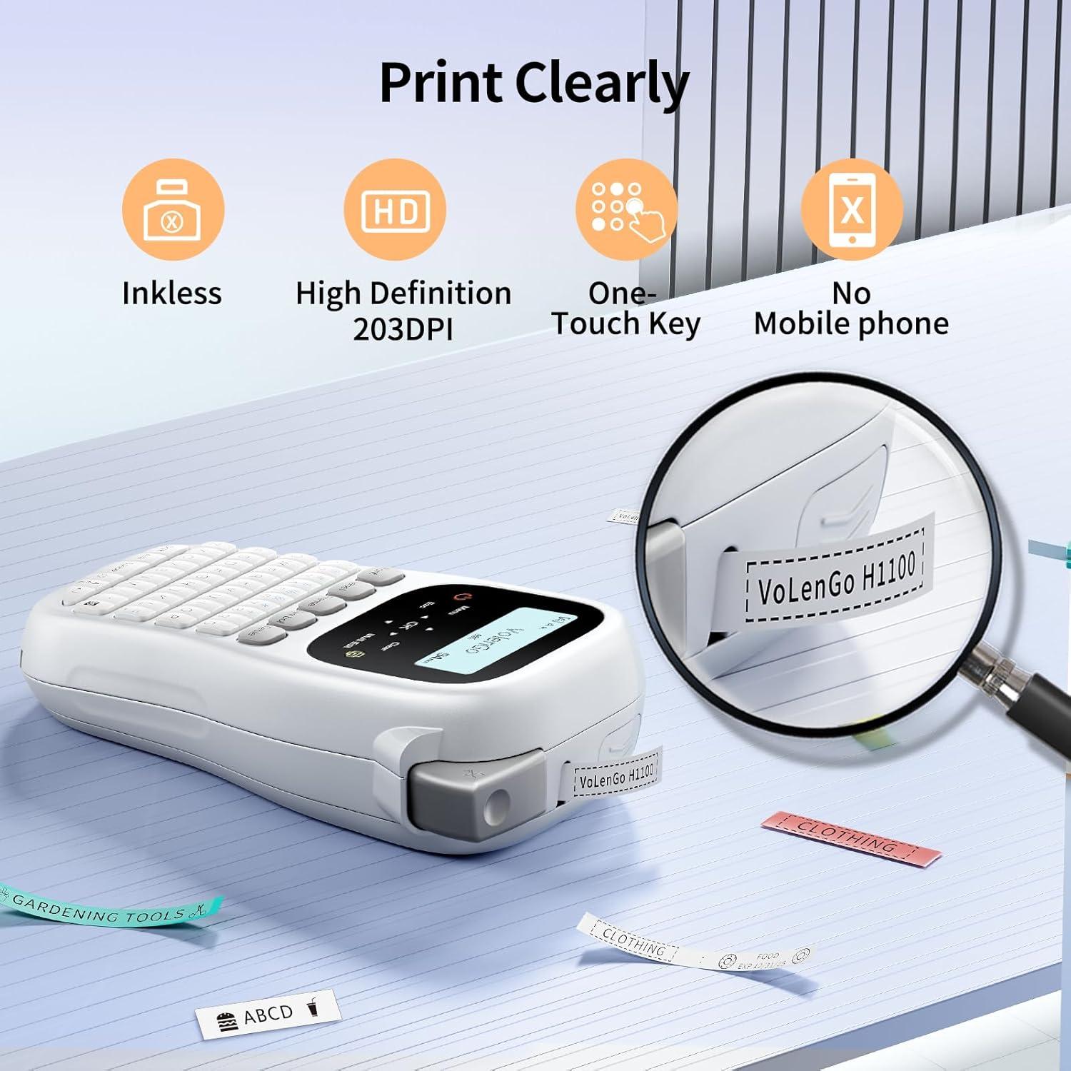 Máquina de Etiquetas VolenGo H1100 Portátil 12mm LCD Retroiluminada
