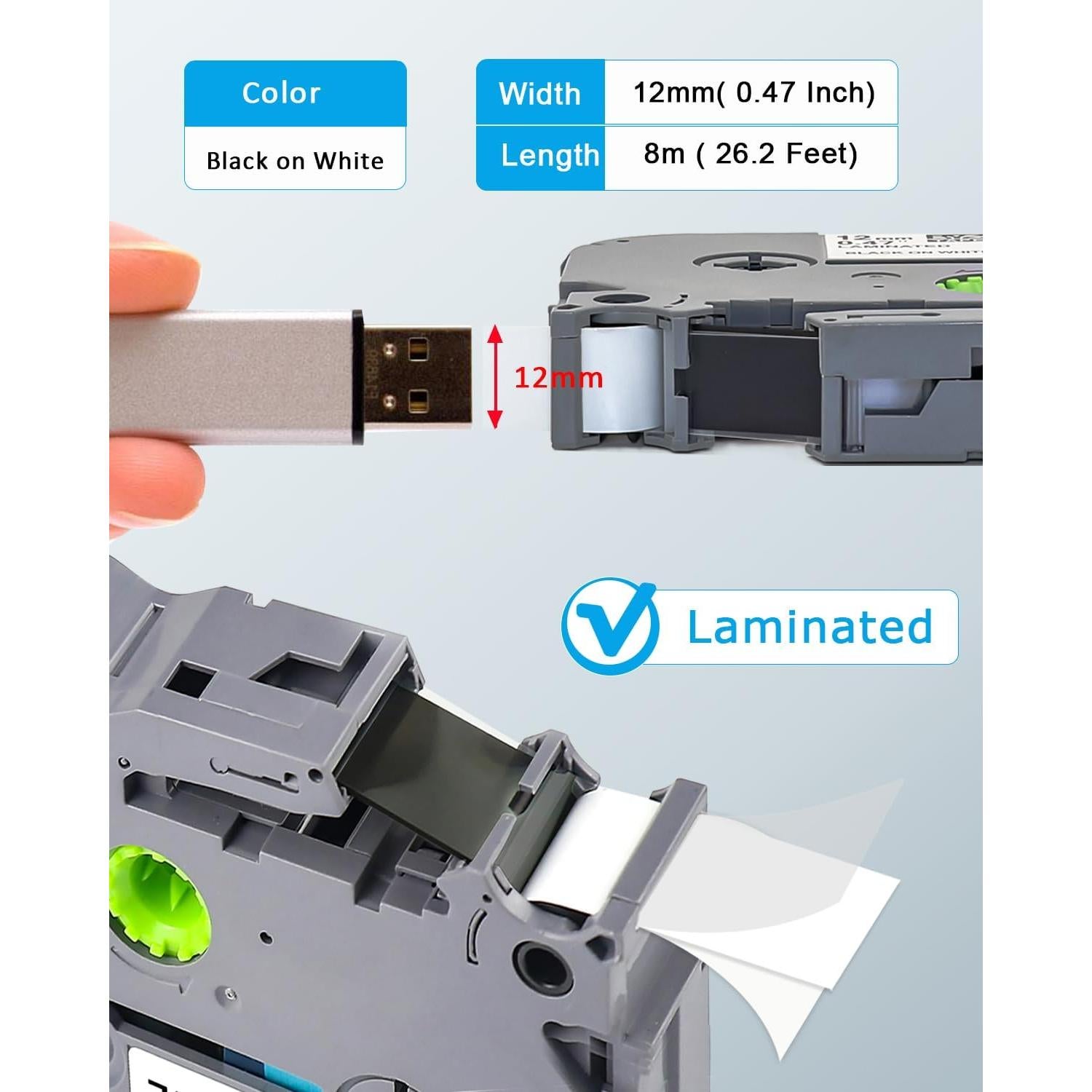 Paquete de 7 Cintas de Etiqueta Esser TZe-231 12mm Negro sobre Blanco