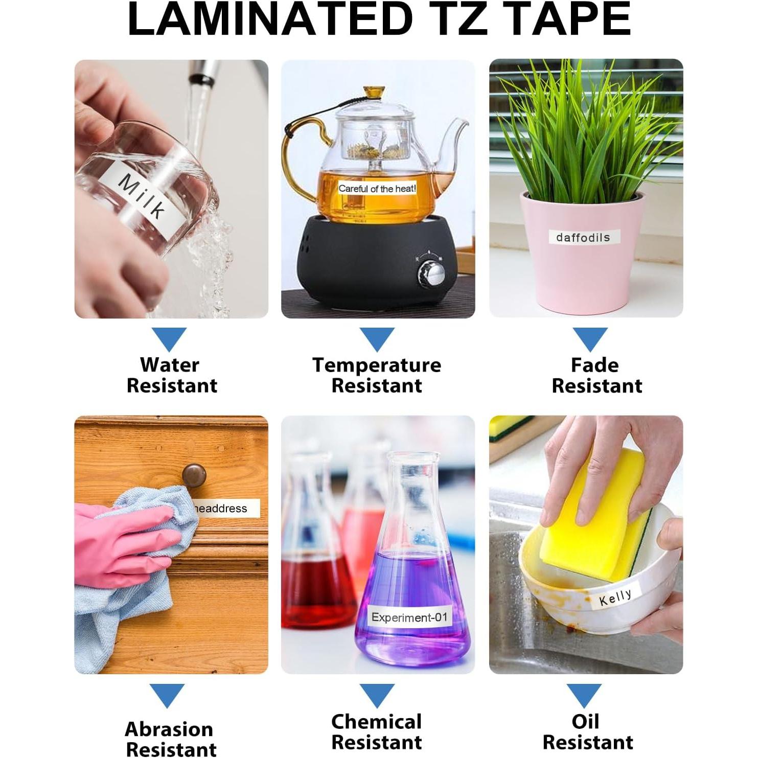 Paquete de 7 Cintas de Etiqueta Esser TZe-231 12mm Negro sobre Blanco