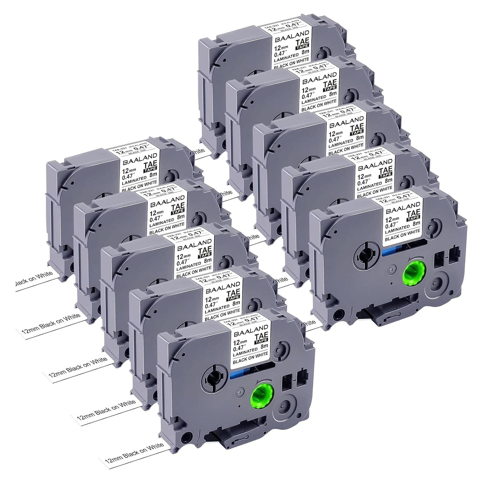 10-Pack Label Maker Tape Replacement for TZe231 Brother P Touch Label Maker Tape 12mm 0.47 Inch Laminated White Tz Tape Compatible with PT-D210 PT-D200 PT-D220 PT-H100 PT-H110 PT-D600, Black on White