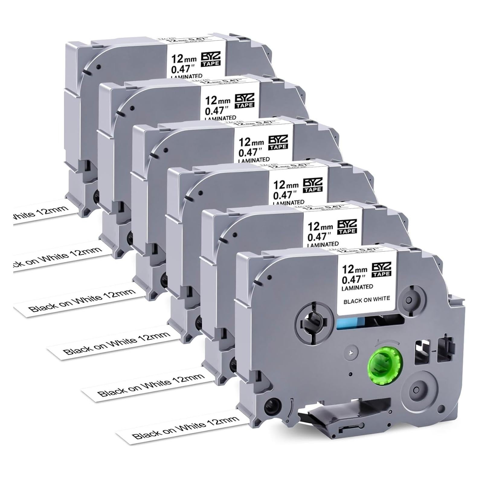 6 Pack Compatible with Brother P Touch Label Maker Tape Work for P Touch PT-D220 PTD220 PT-D210 PTD210 PT-H103w,12mm 0.47" Laminated White Label Tape TZe-231,1/2" Black on White, for PTH100 PTD400AD