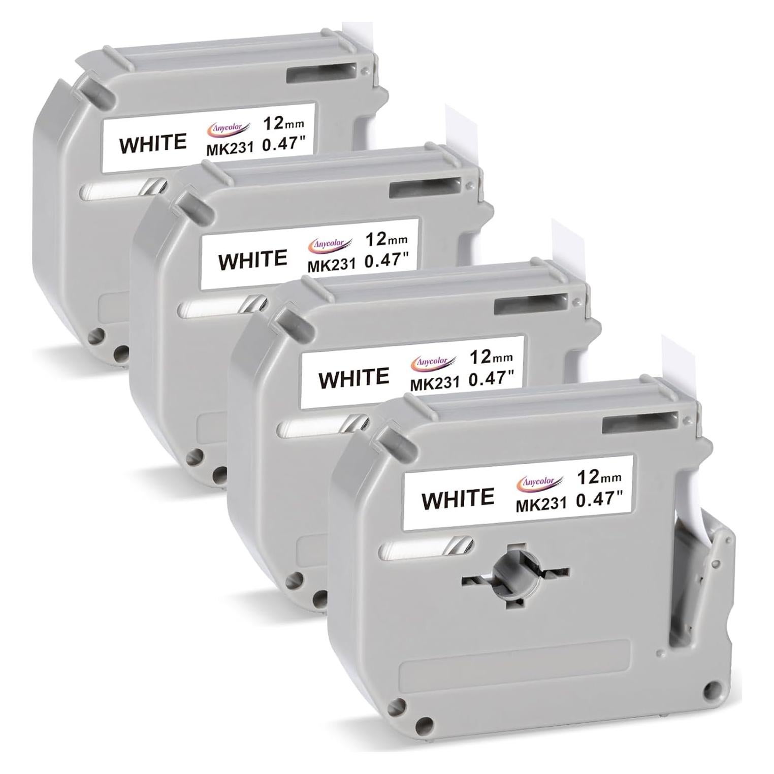 Cinta de Etiqueta Anycolor M-K231 12mm Blanca Paquete de 4