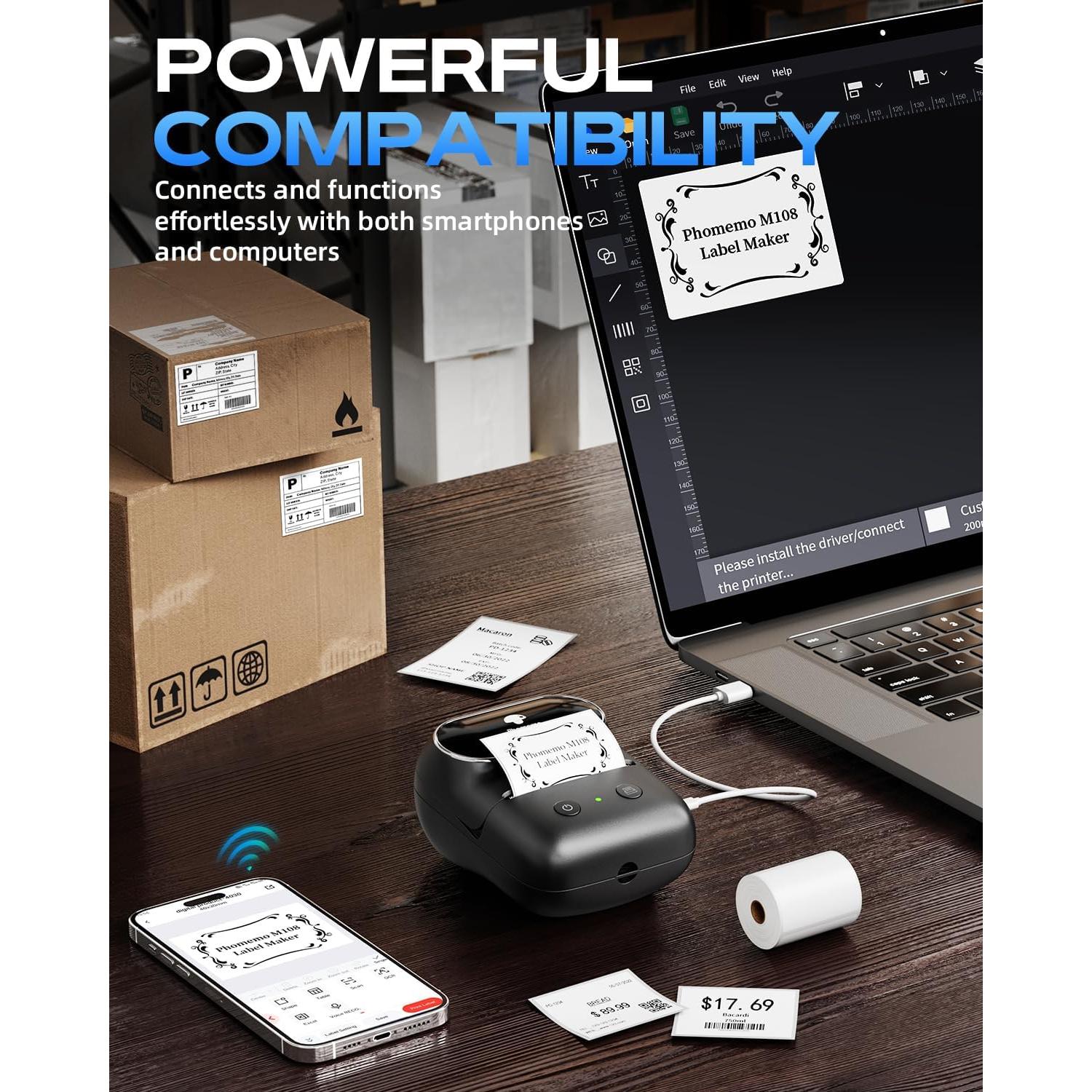 Etiquetadora Bluetooth Phomemo M108 2 Pulgadas para Oficina y Hogar