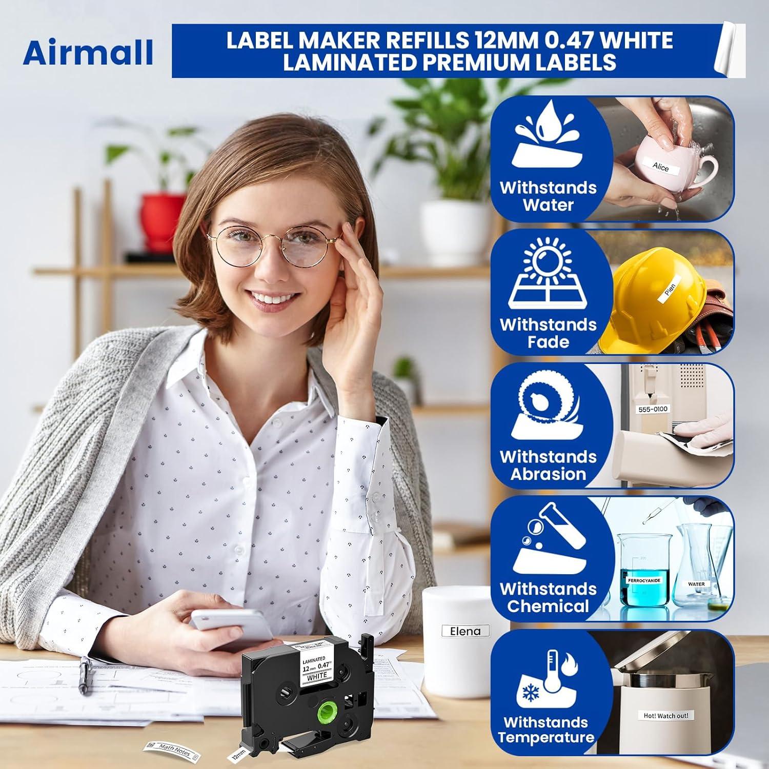 Cinta de Etiquetadora Airmall 12mm Blanca TZE231 6-Pack