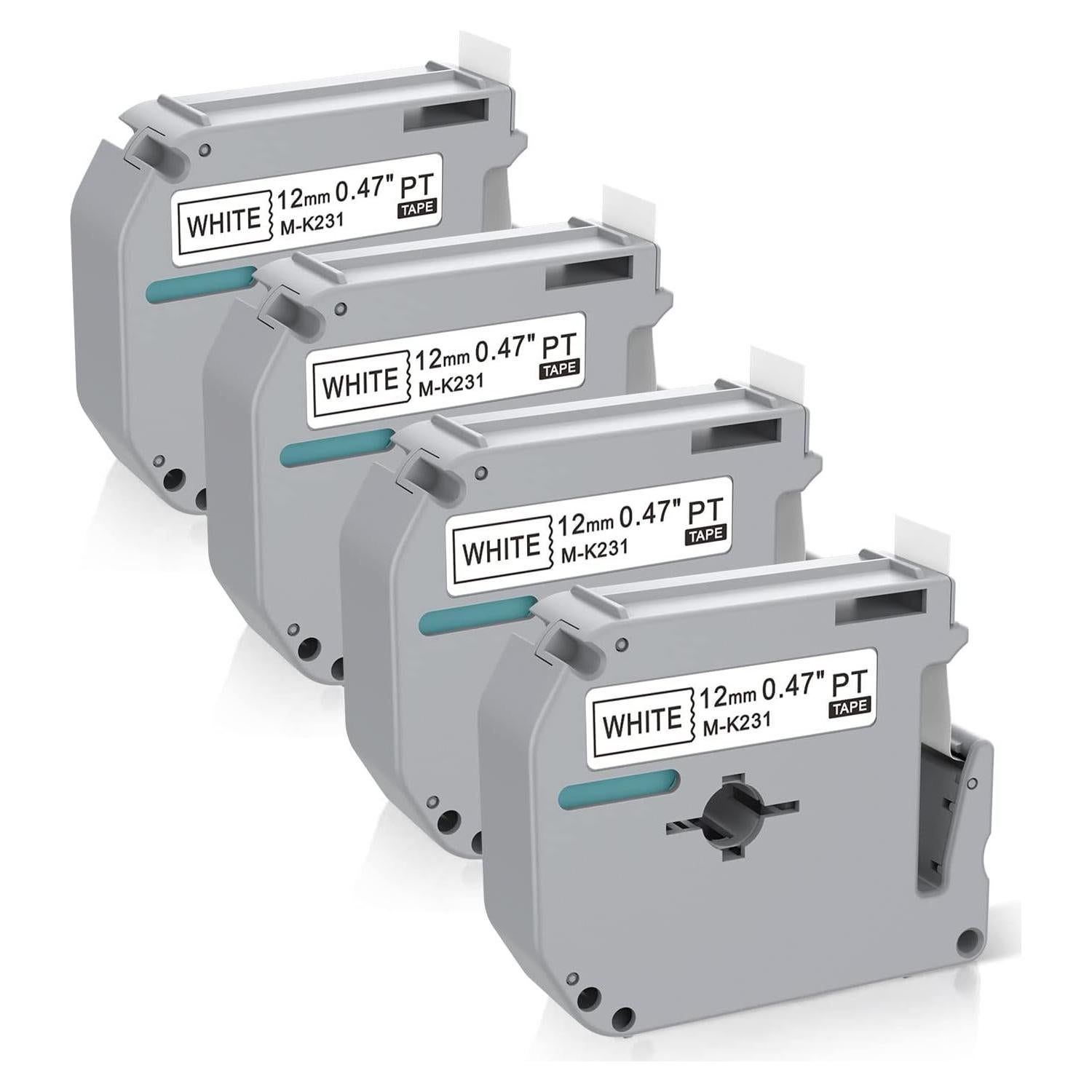 4 Cintas de Reemplazo Brother P Touch M-K231 12mm Negro sobre Blanco