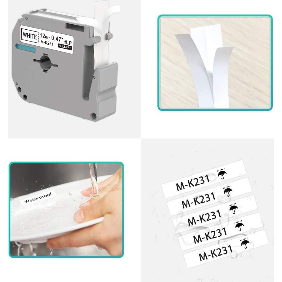 4 Cintas de Reemplazo Brother P Touch M-K231 12mm Negro sobre Blanco