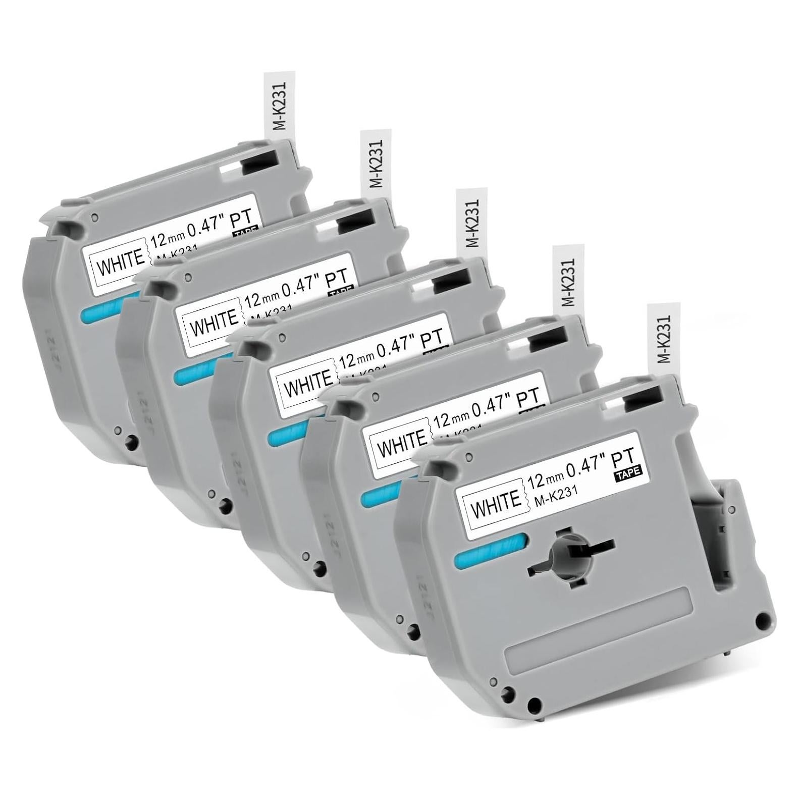 5 Cintas de Etiqueta RASSURT M-K231 12mm Negro sobre Blanco