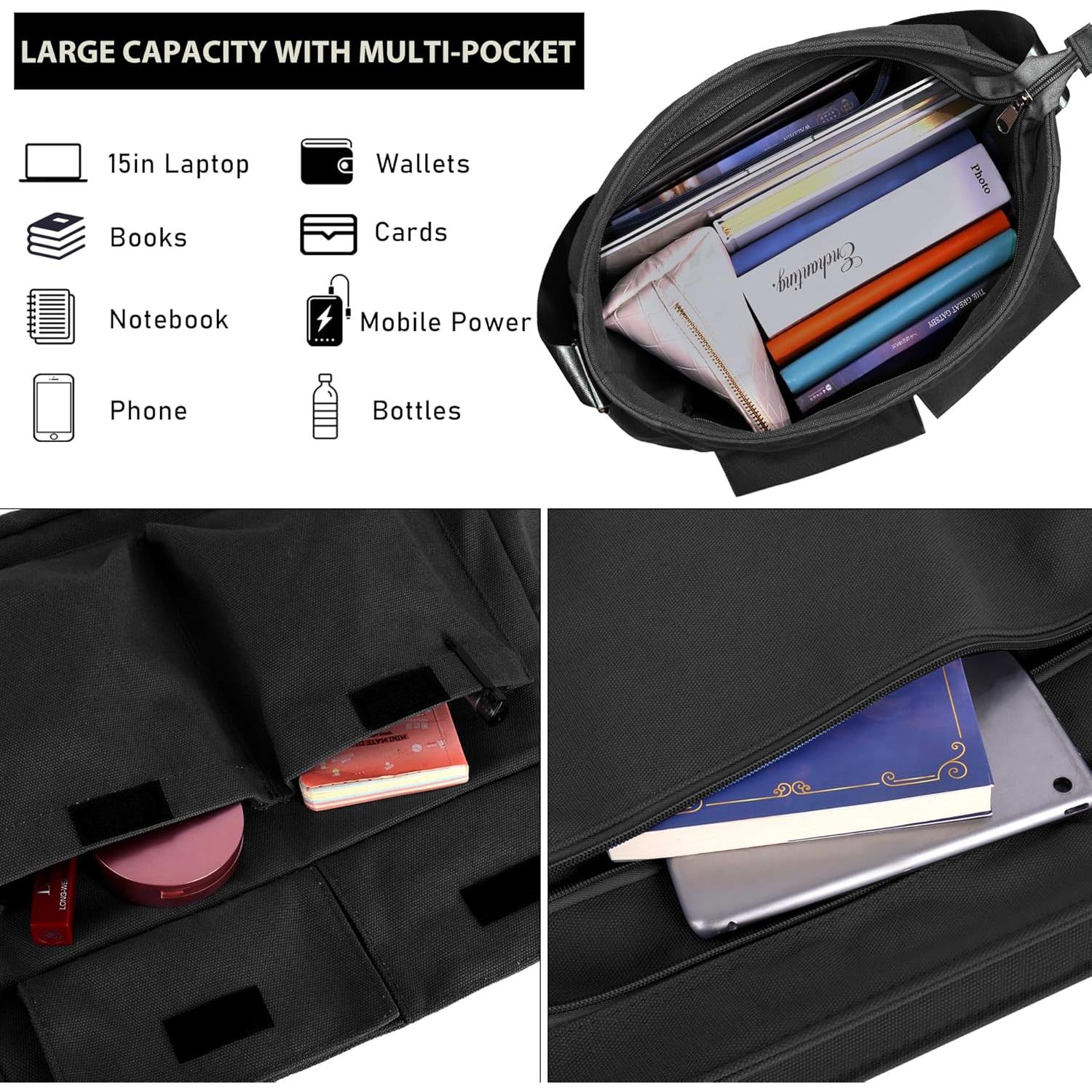 Bolsa Mensajera Phynier Lona Unisex Grande con Bolsillos