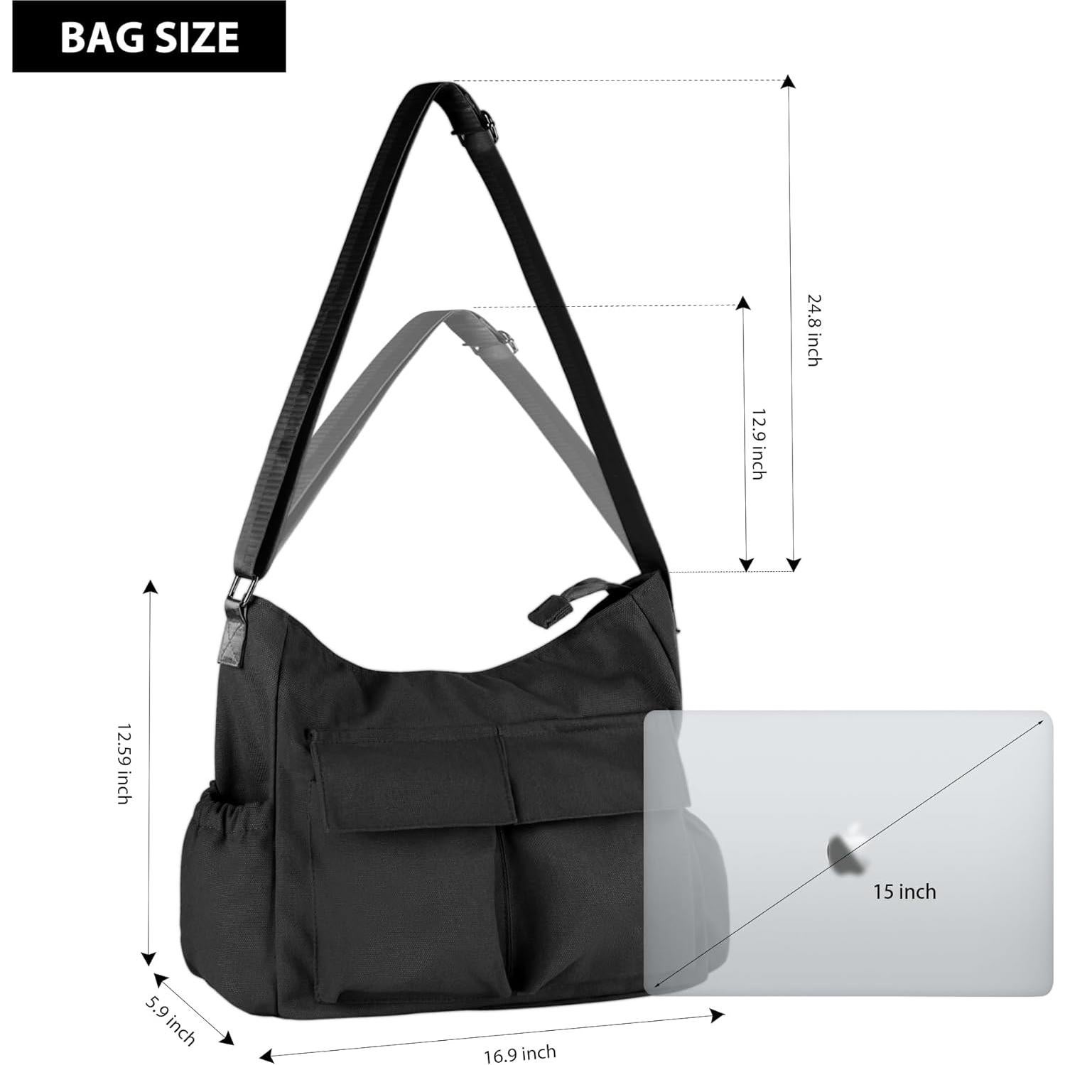 Bolsa Mensajera Phynier Lona Unisex Grande con Bolsillos