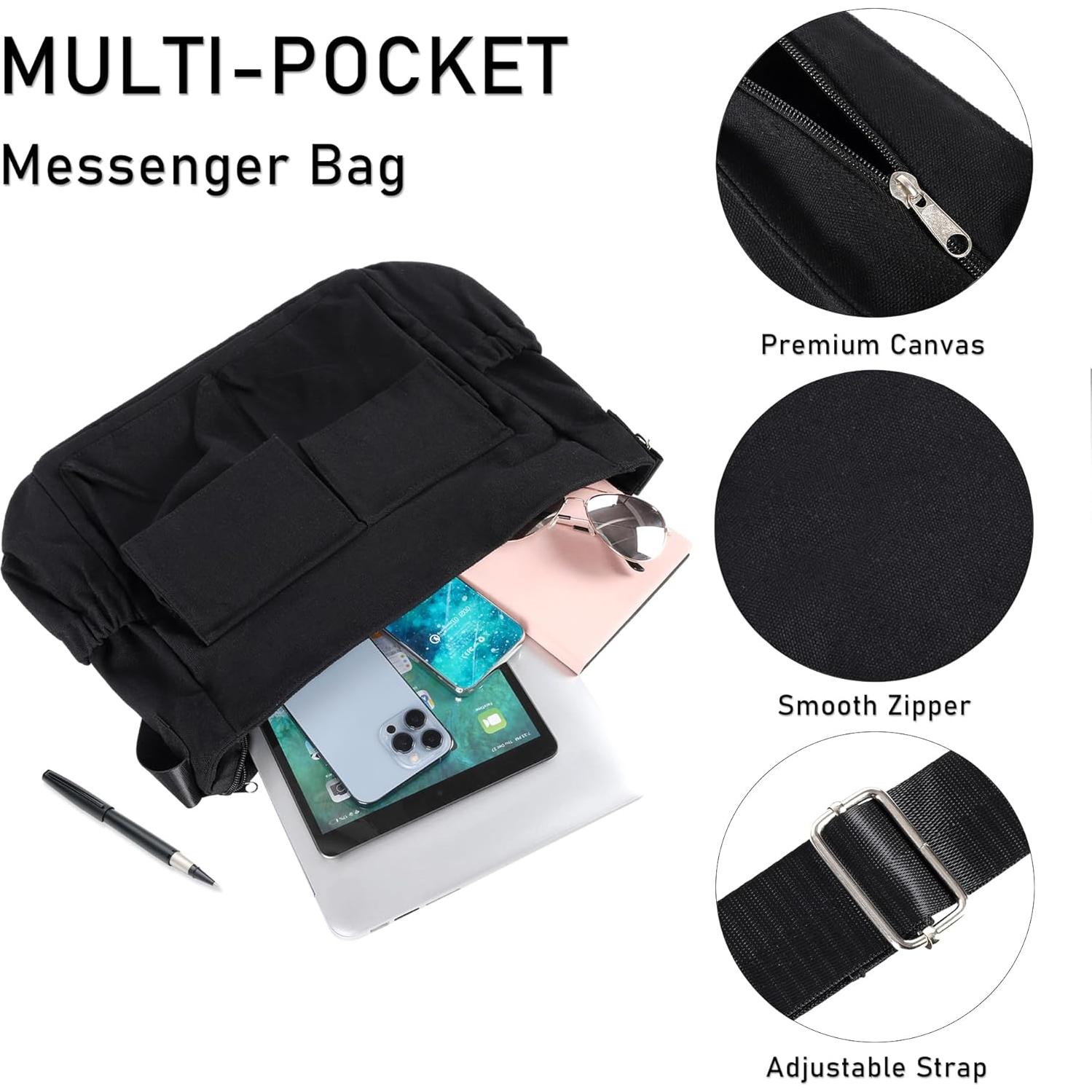 Bolsa Mensajera Phynier Lona Unisex Grande con Bolsillos