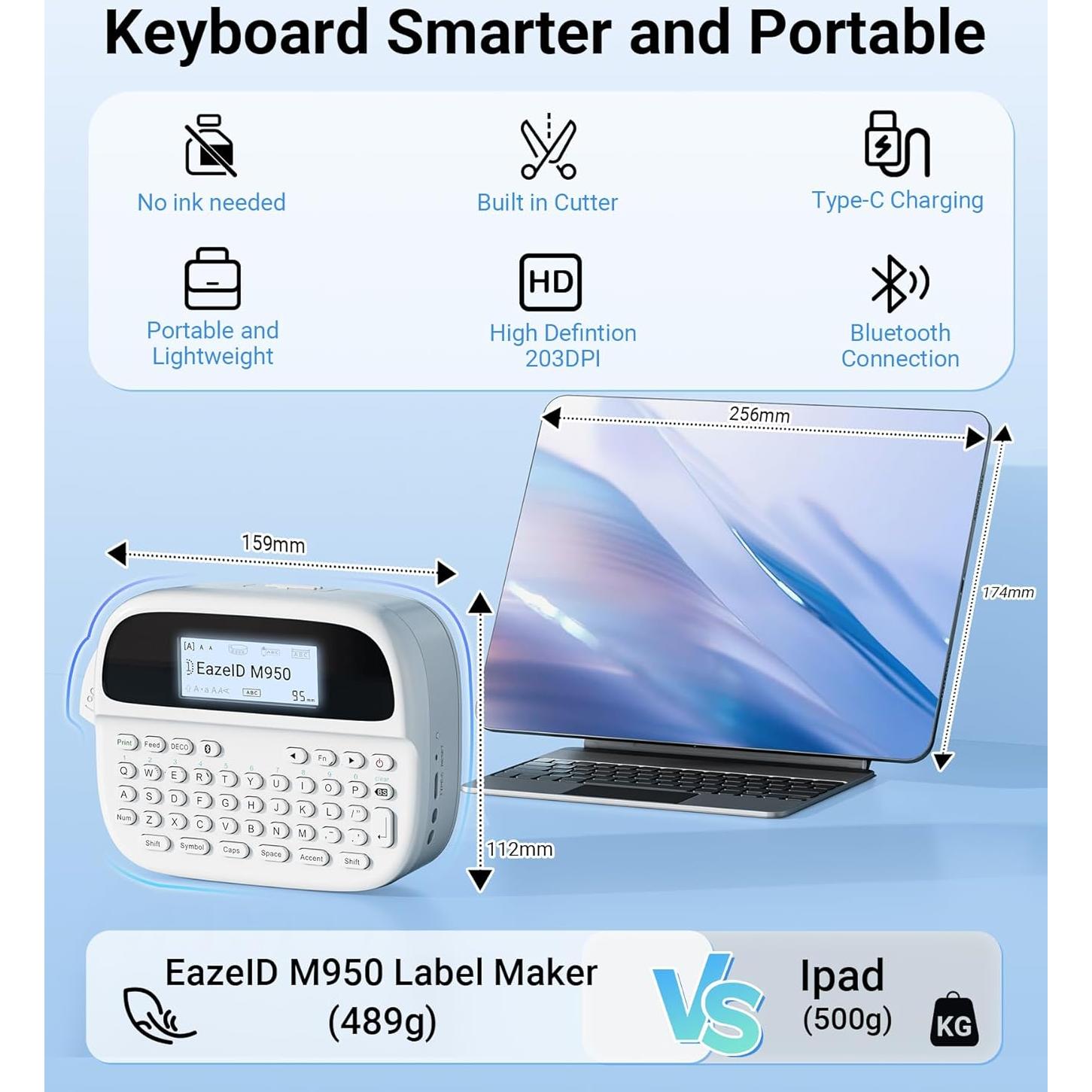 Etiquetadora Portátil EazeID M950 Recargable con Pantalla LCD