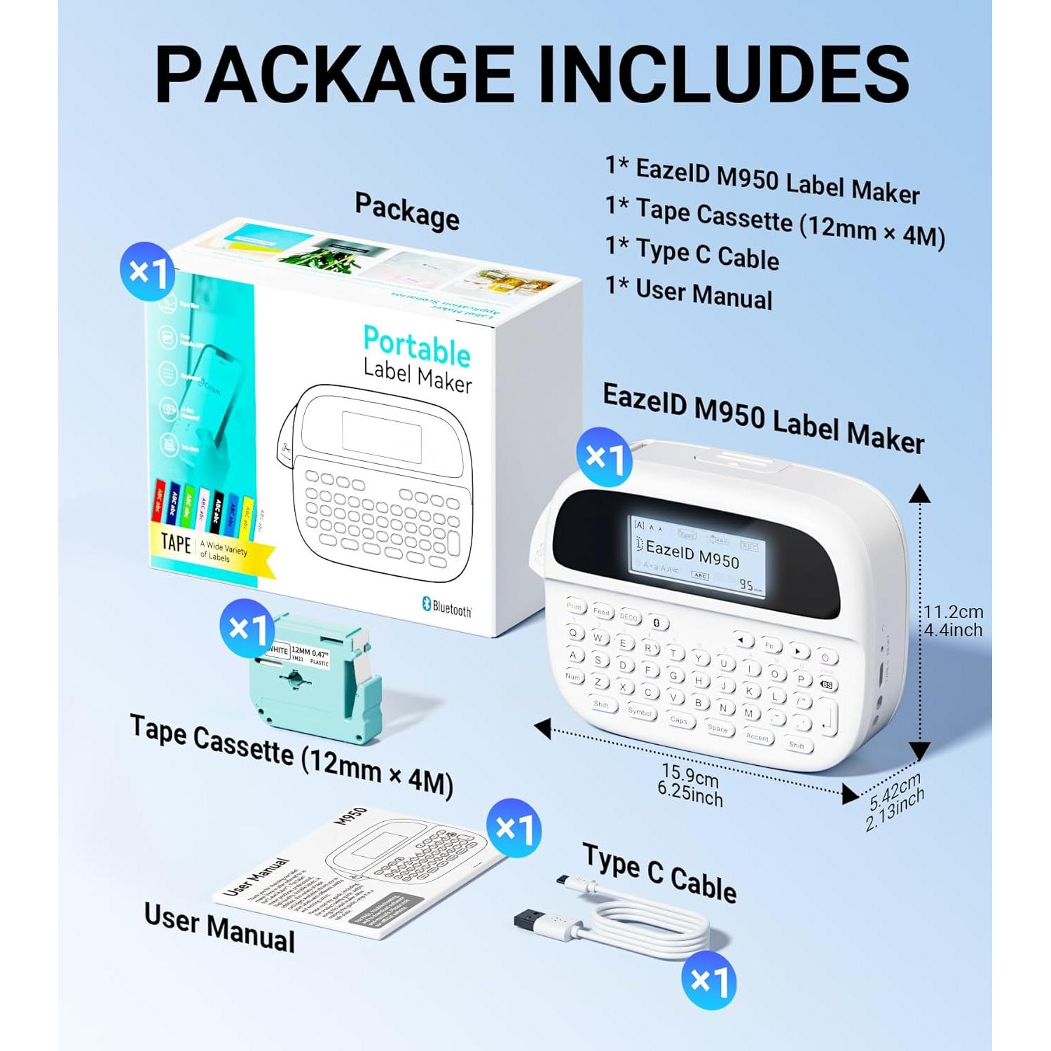Etiquetadora Portátil EazeID M950 Recargable con Pantalla LCD