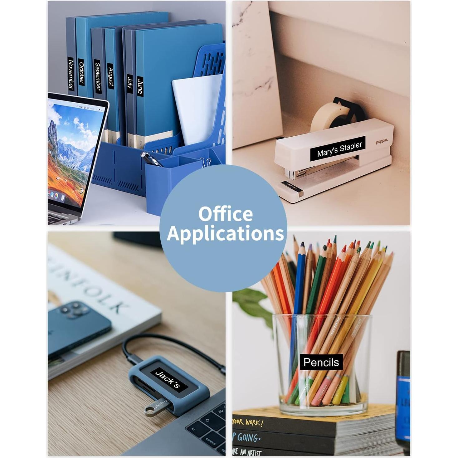 Cinta de Etiquetas MarkDomain TZe-335 12mm Blanca sobre Negra - Paquete de 5