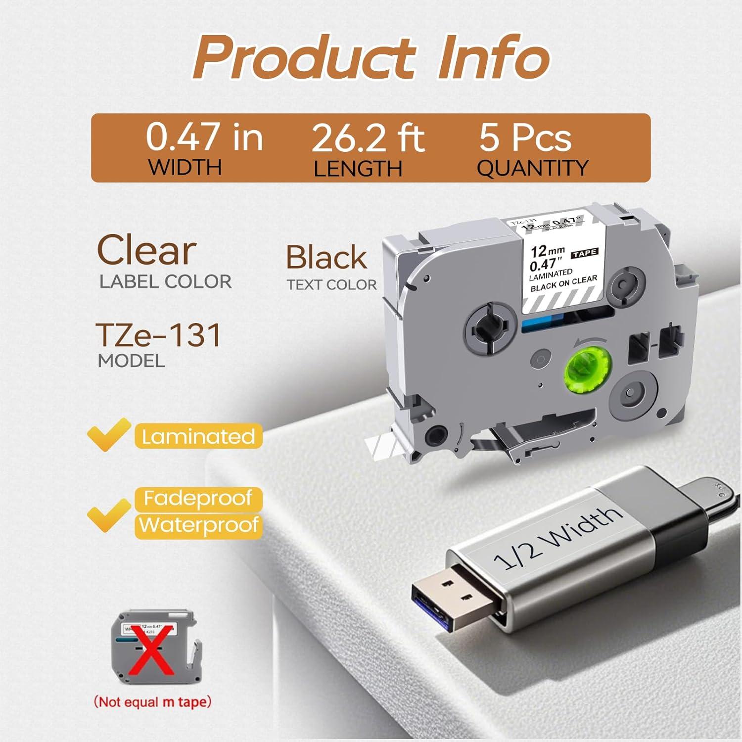 Cinta Laminada Transparente 12mm UNOKA TZe-131 5PK