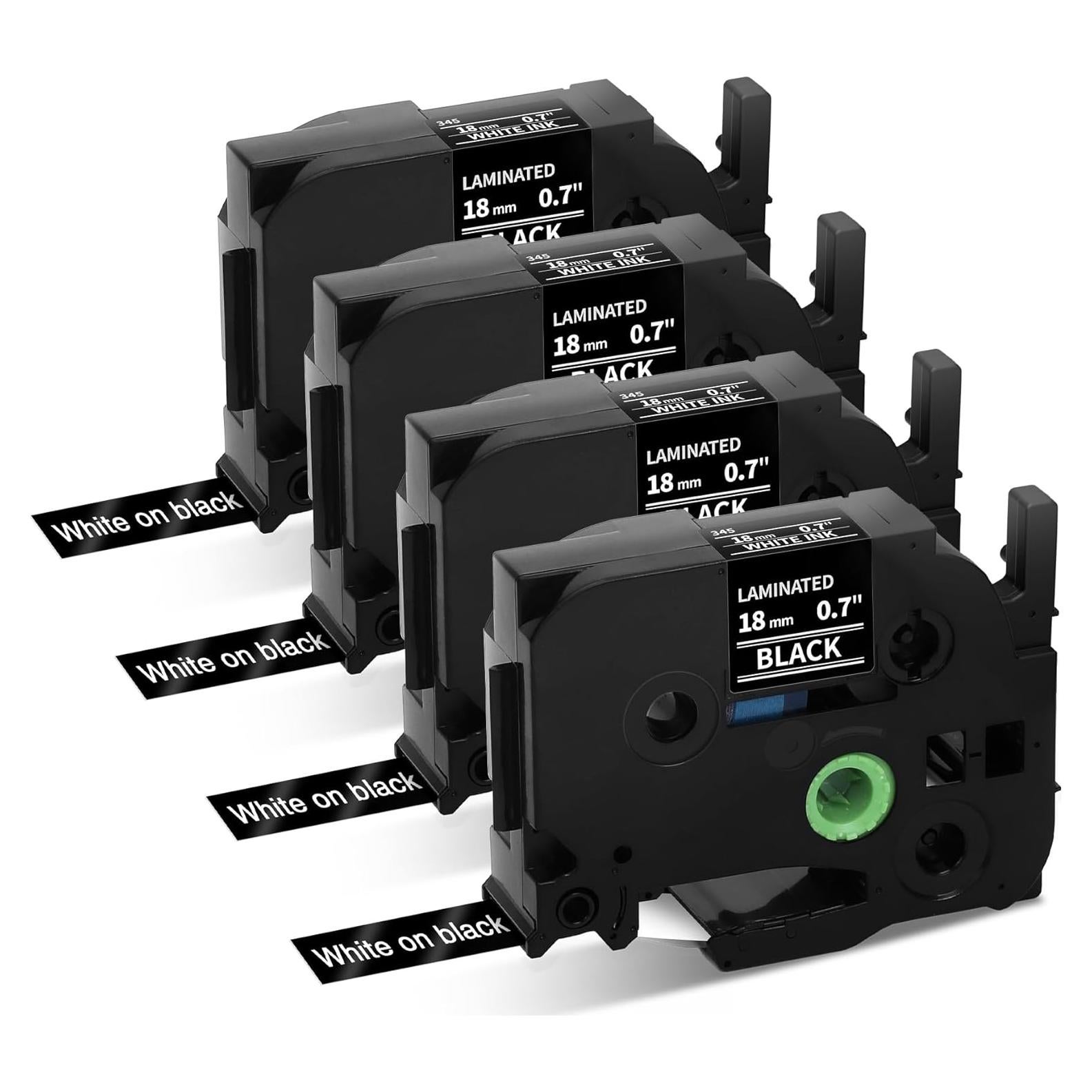 Cinta de Etiqueta Laminada Buyalot TZe-345 18mm Blanca sobre Negro