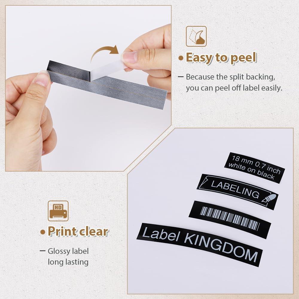 Cinta de Etiqueta Laminada Buyalot TZe-345 18mm Blanca sobre Negro